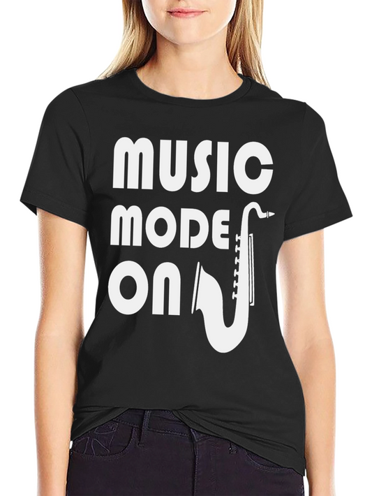 Music Mode On Graphic Tee - Black Cotton Saxophone Design
