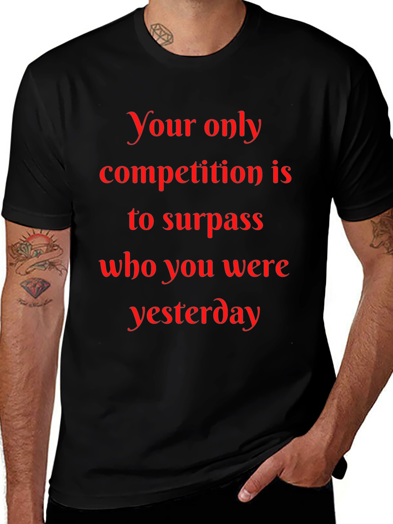 Motivational Black T-Shirt: Surpass Yesterday