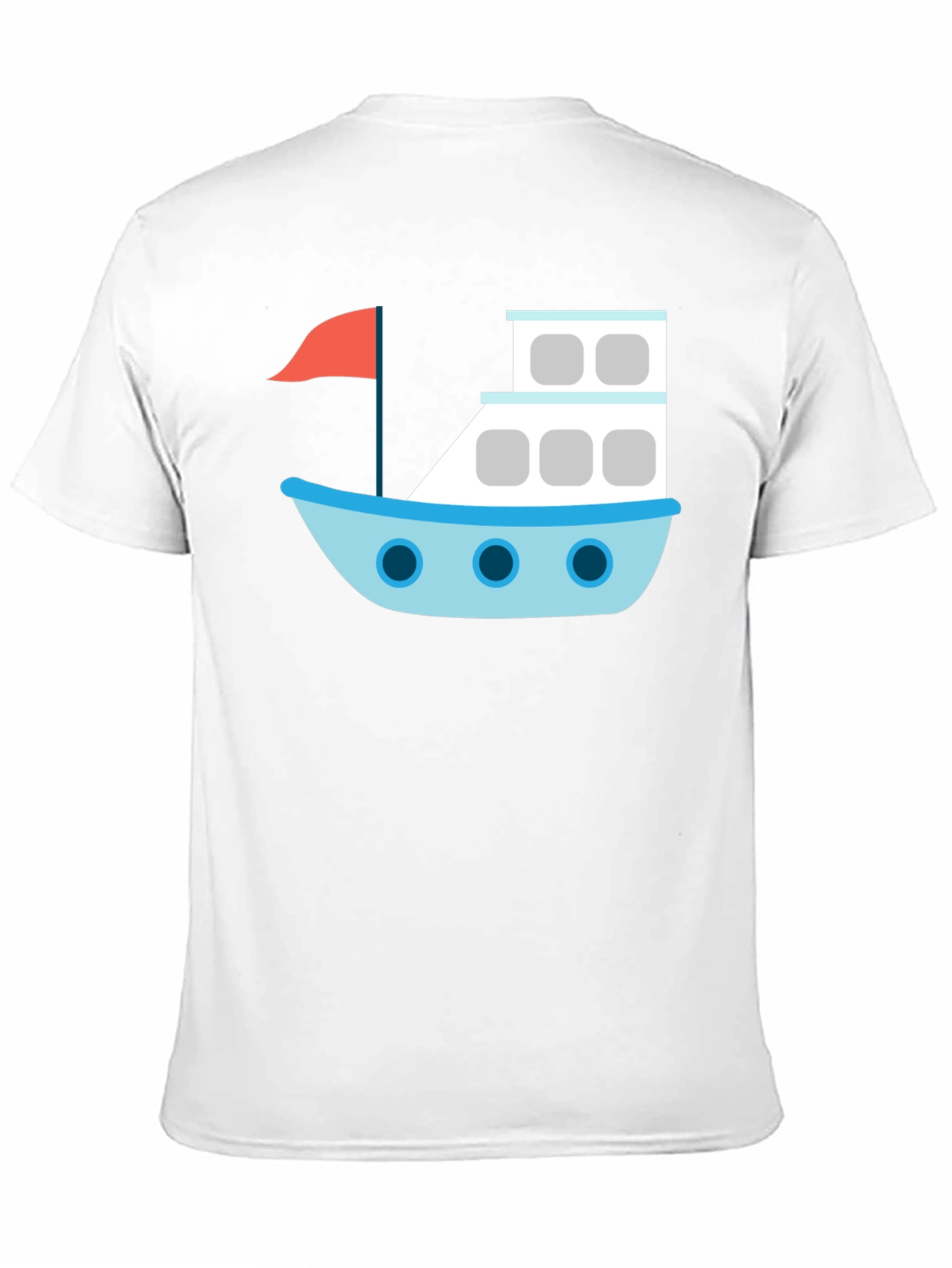 Black T-Shirt with Cartoon Boat Design