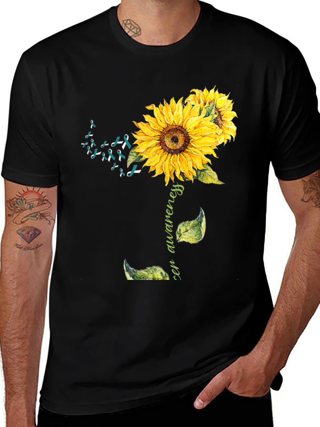 Sunflower Teal Ribbon Cancer Awareness T-Shirt