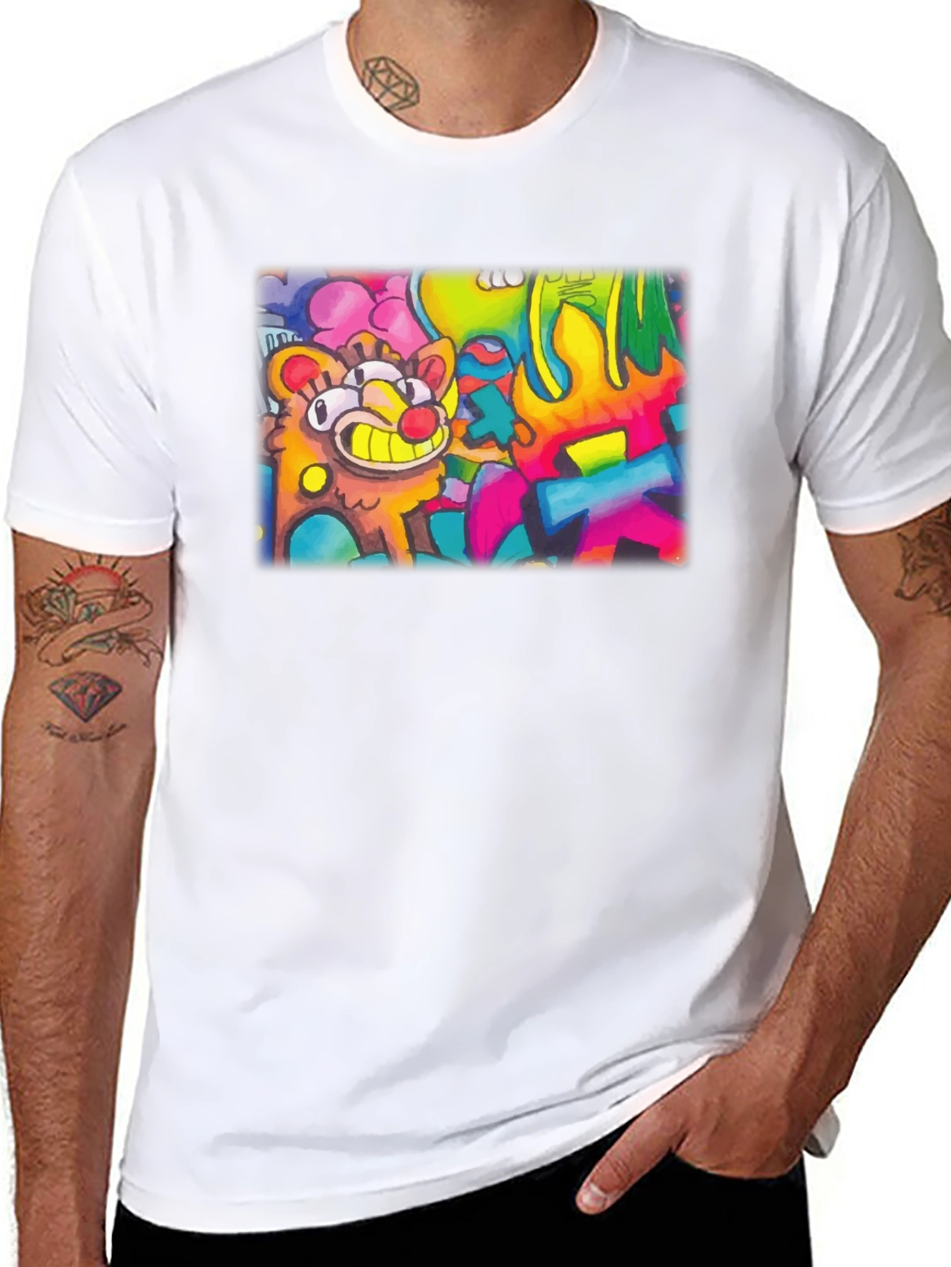 Cartoon Graffiti Graphic Black T-Shirt