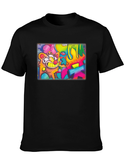 Cartoon Graffiti Graphic Black T-Shirt