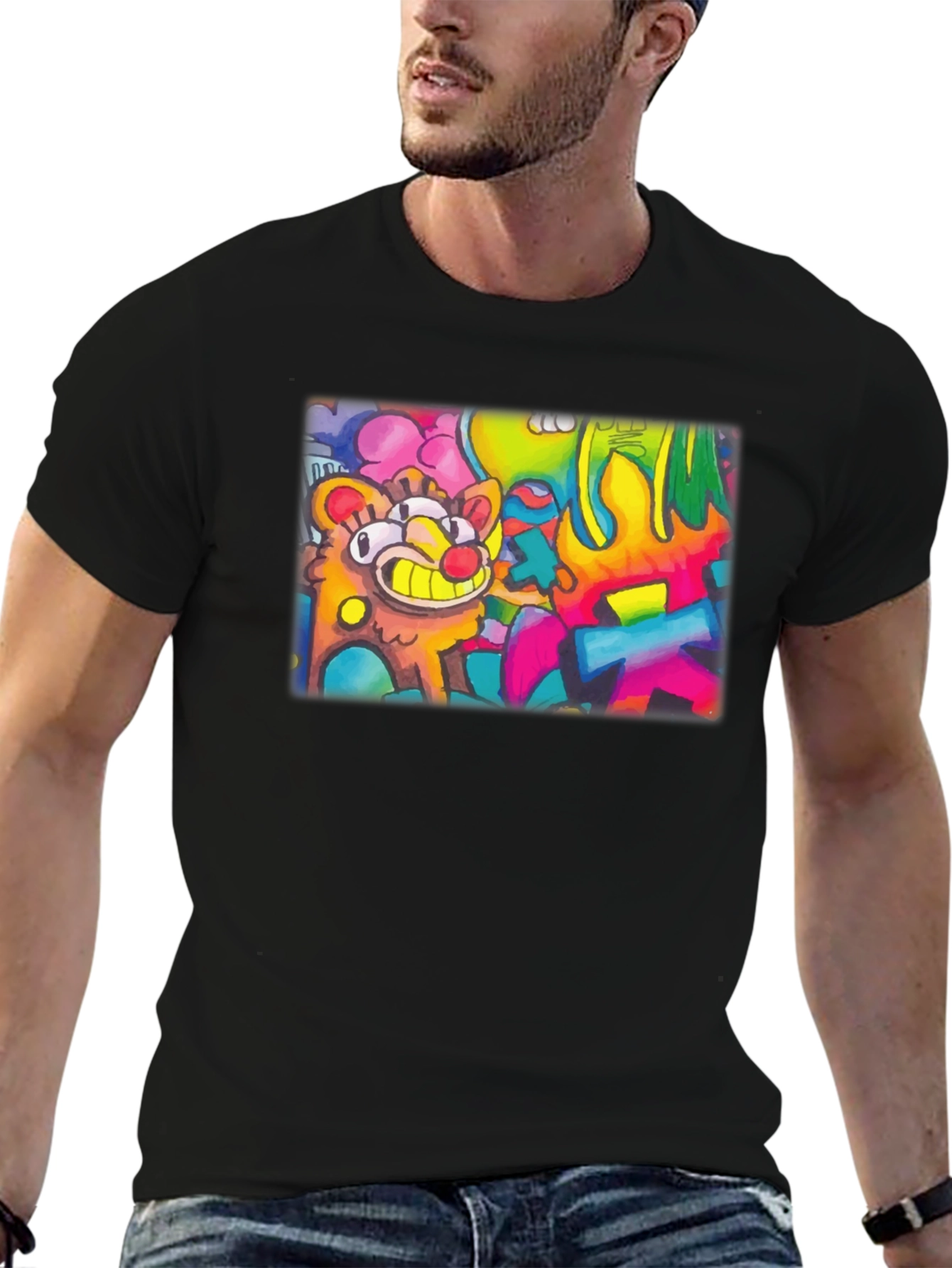 Cartoon Graffiti Graphic Black T-Shirt