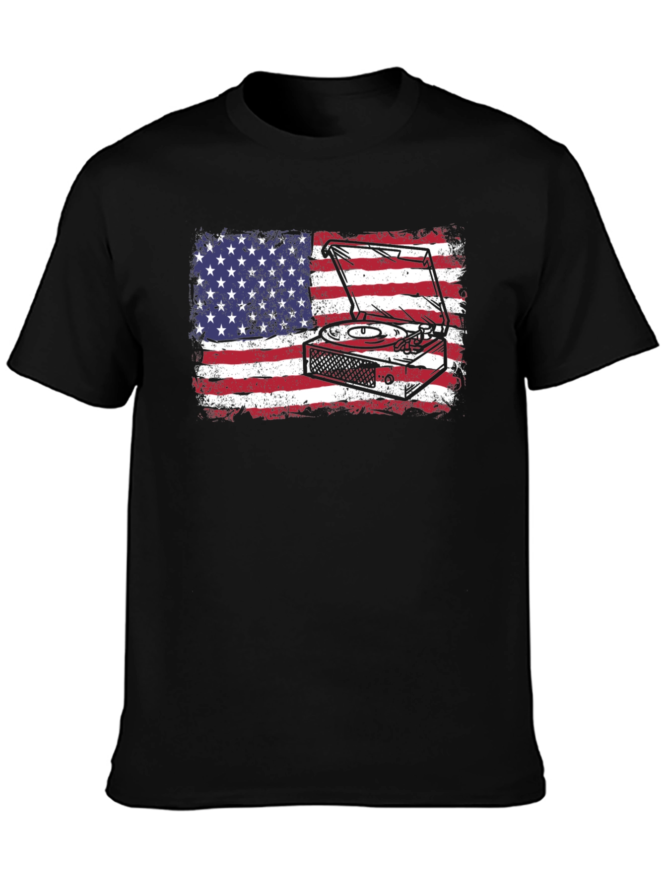 American Flag Turntable Graphic T-Shirt