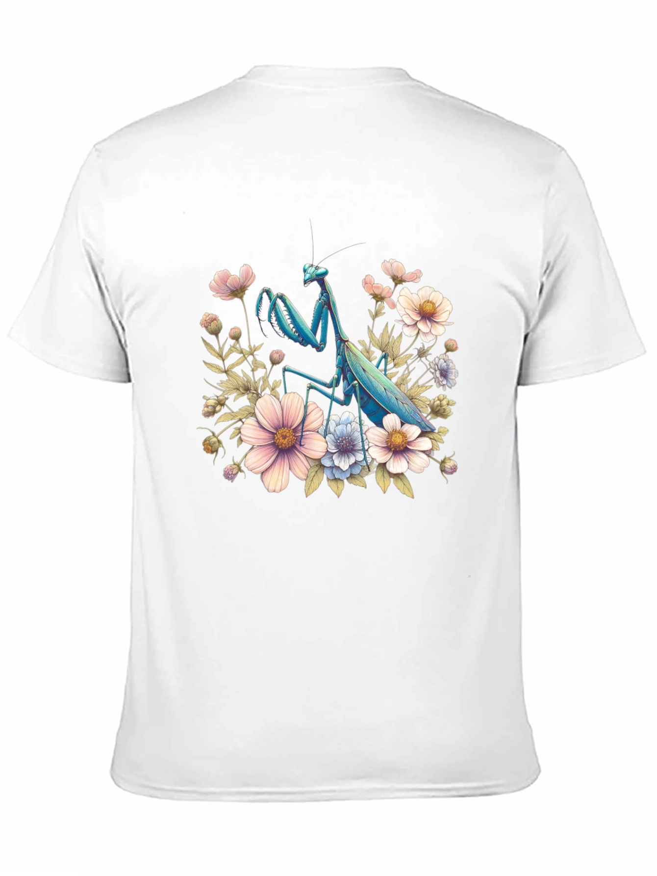 Floral Mantis Graphic Tee - Unique Bug Design