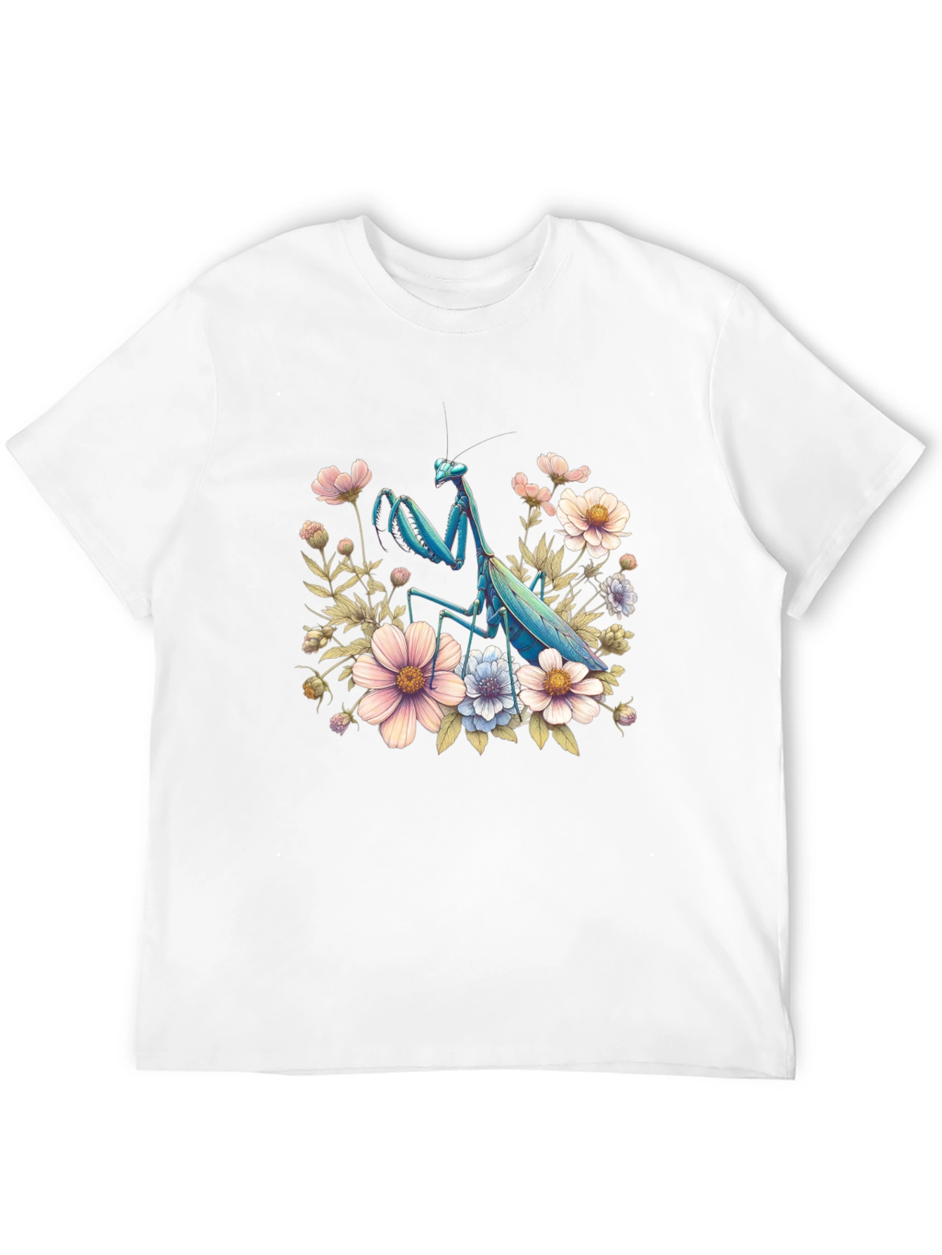 Floral Mantis Graphic Tee - Unique Bug Design