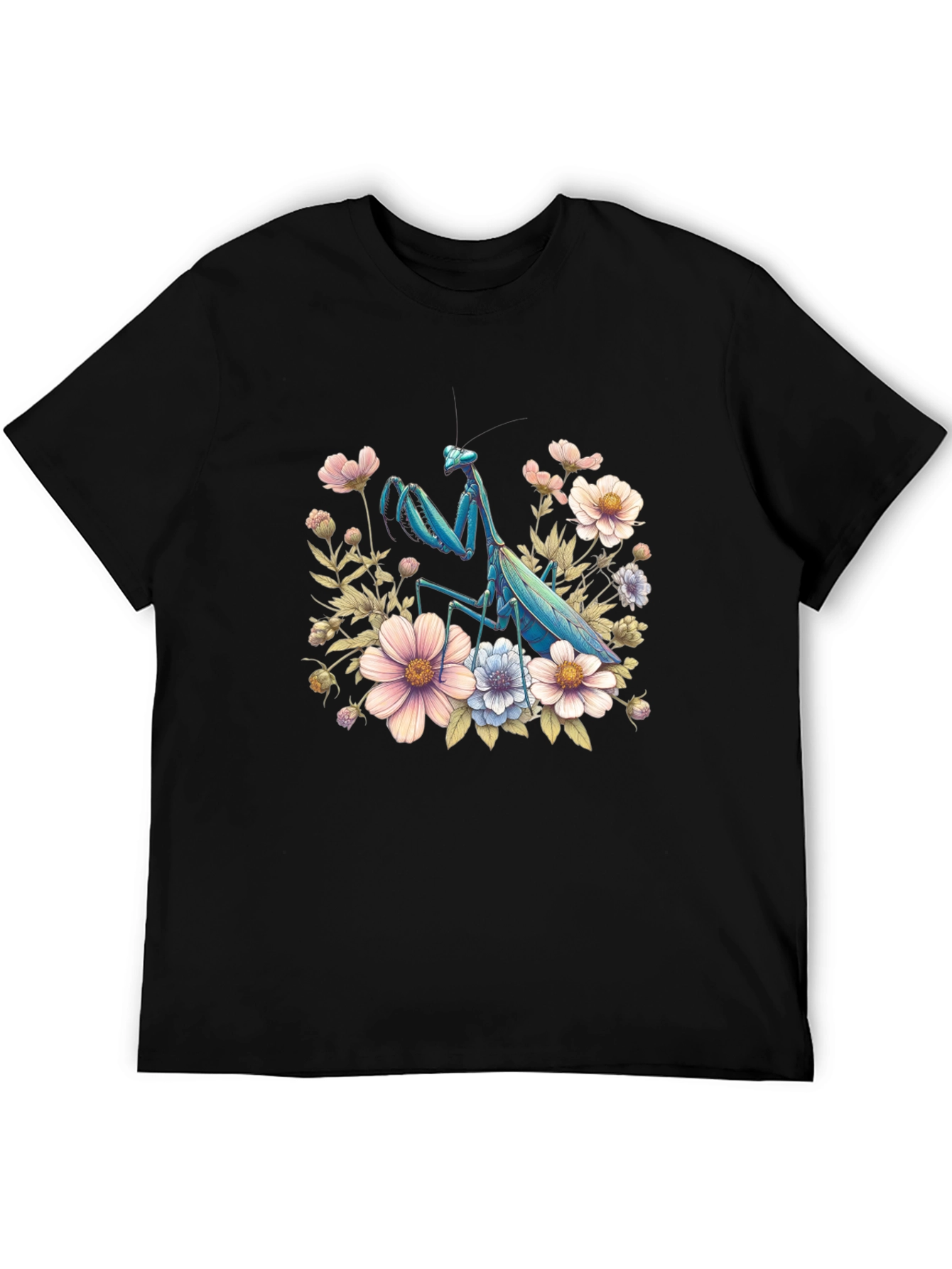 Floral Mantis Graphic Tee - Unique Bug Design