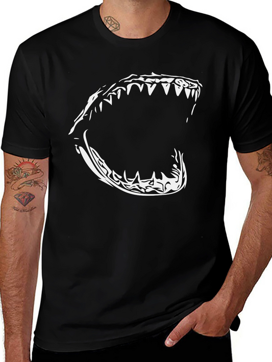 Mens Black T-Shirt with Bold Shark Jaw Graphic