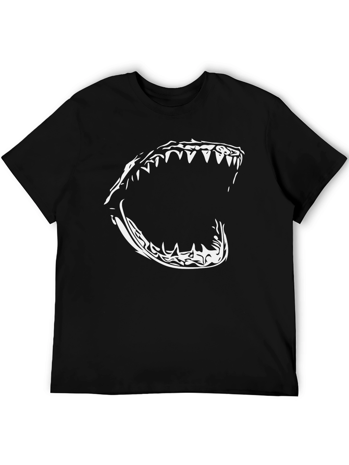 Mens Black T-Shirt with Bold Shark Jaw Graphic