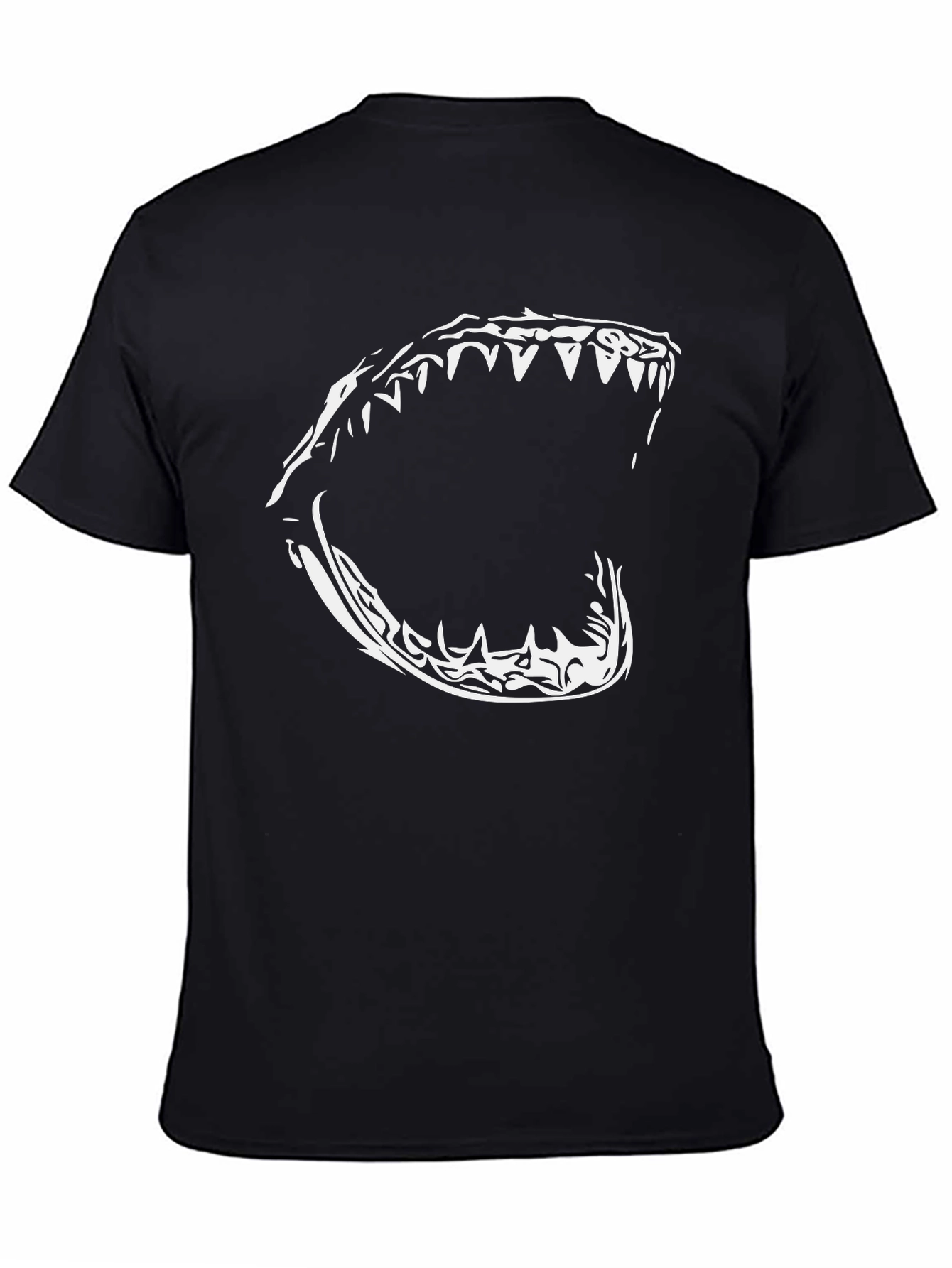 Mens Black T-Shirt with Bold Shark Jaw Graphic