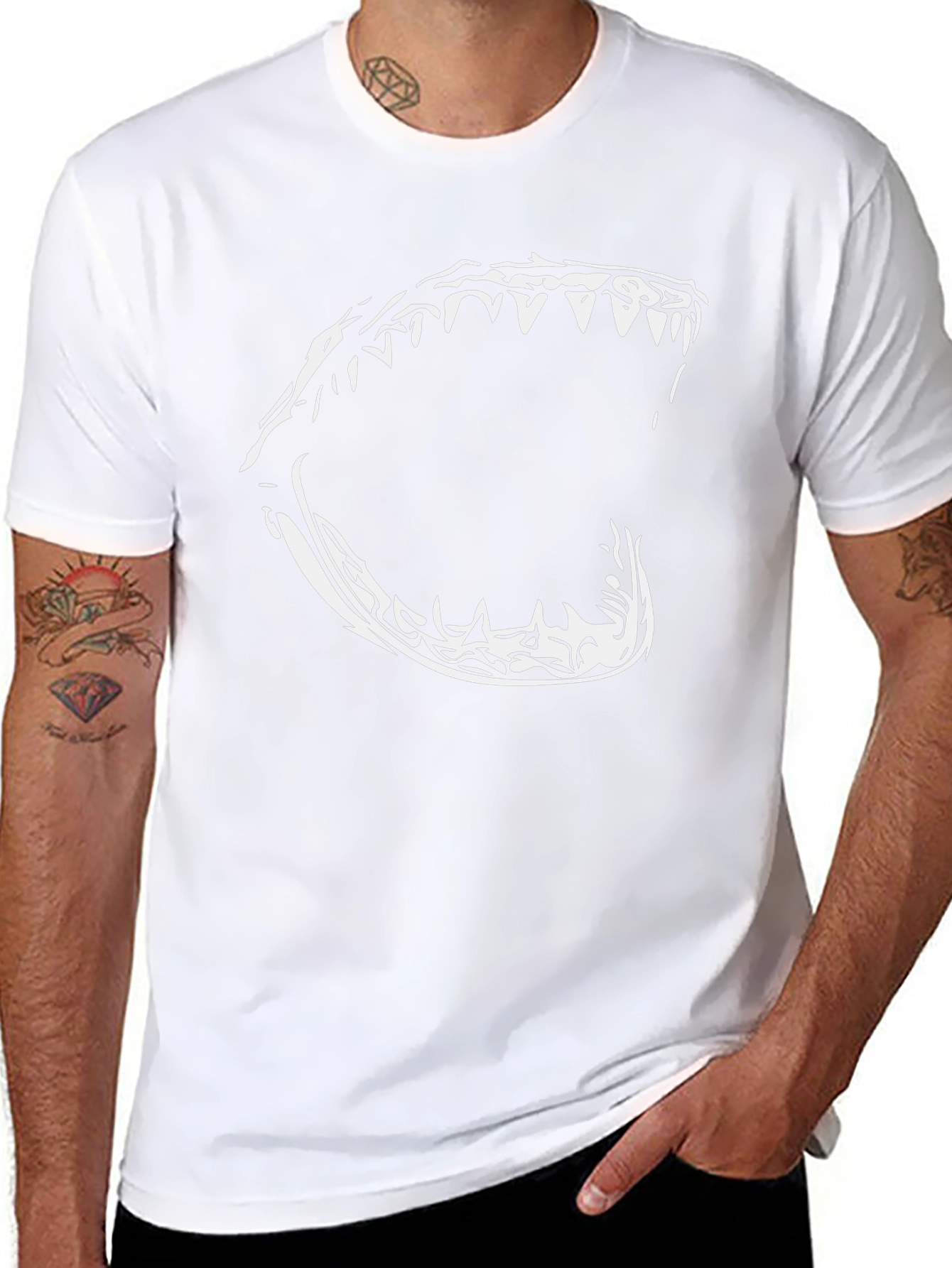 Mens Black T-Shirt with Bold Shark Jaw Graphic