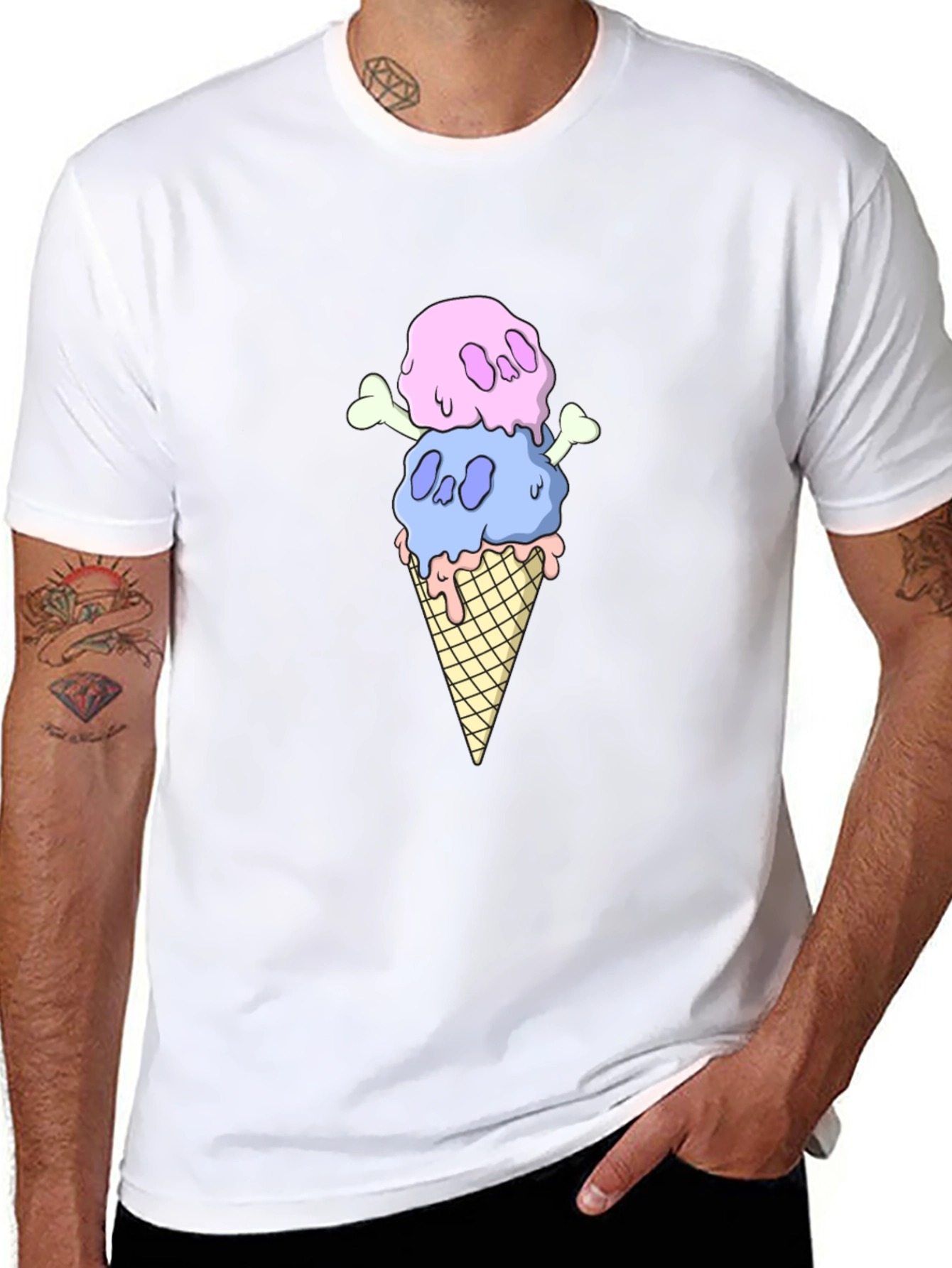 Skull Ice Cream Graphic Tee - Black Cotton T-Shirt