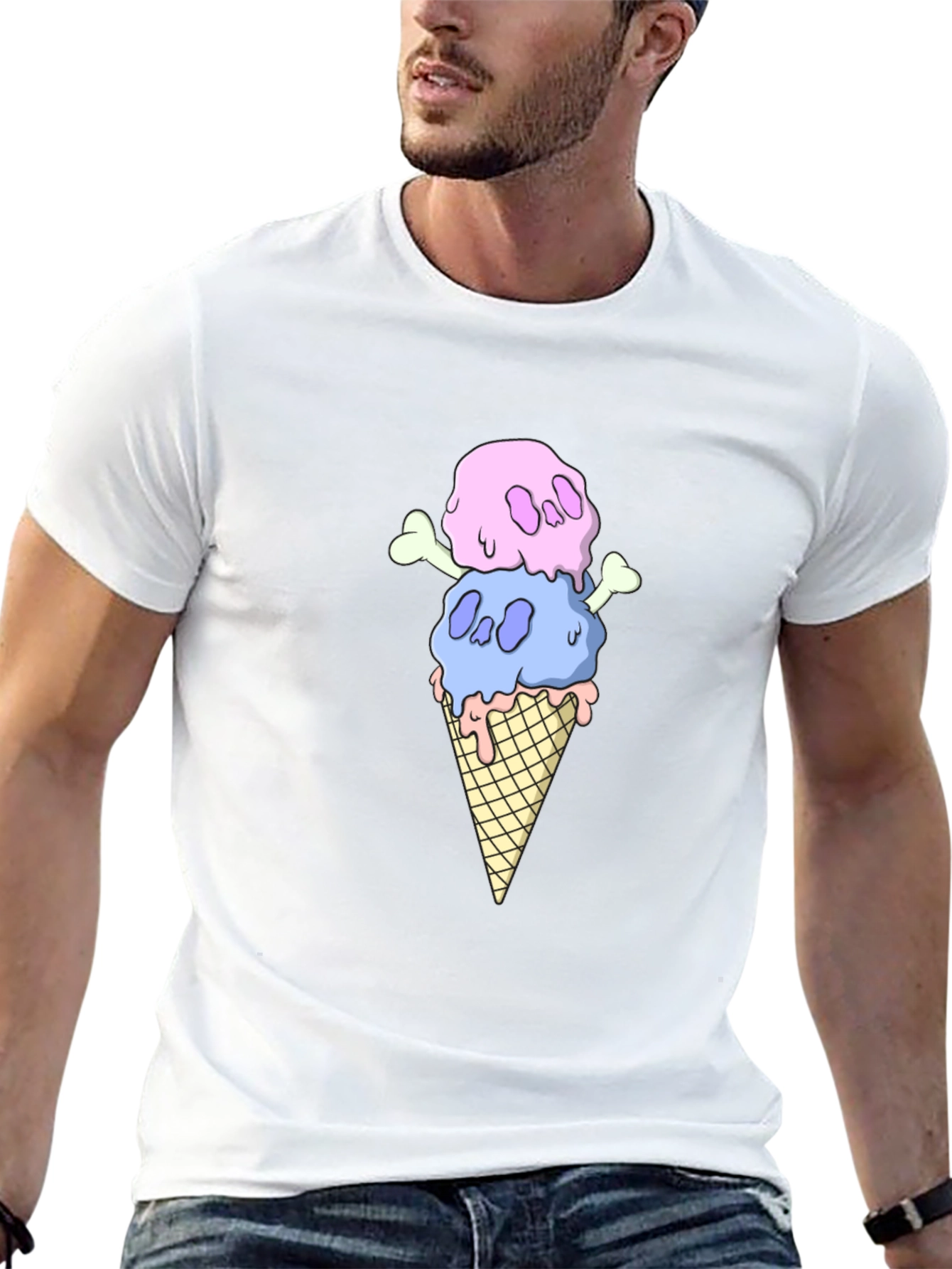 Skull Ice Cream Graphic Tee - Black Cotton T-Shirt