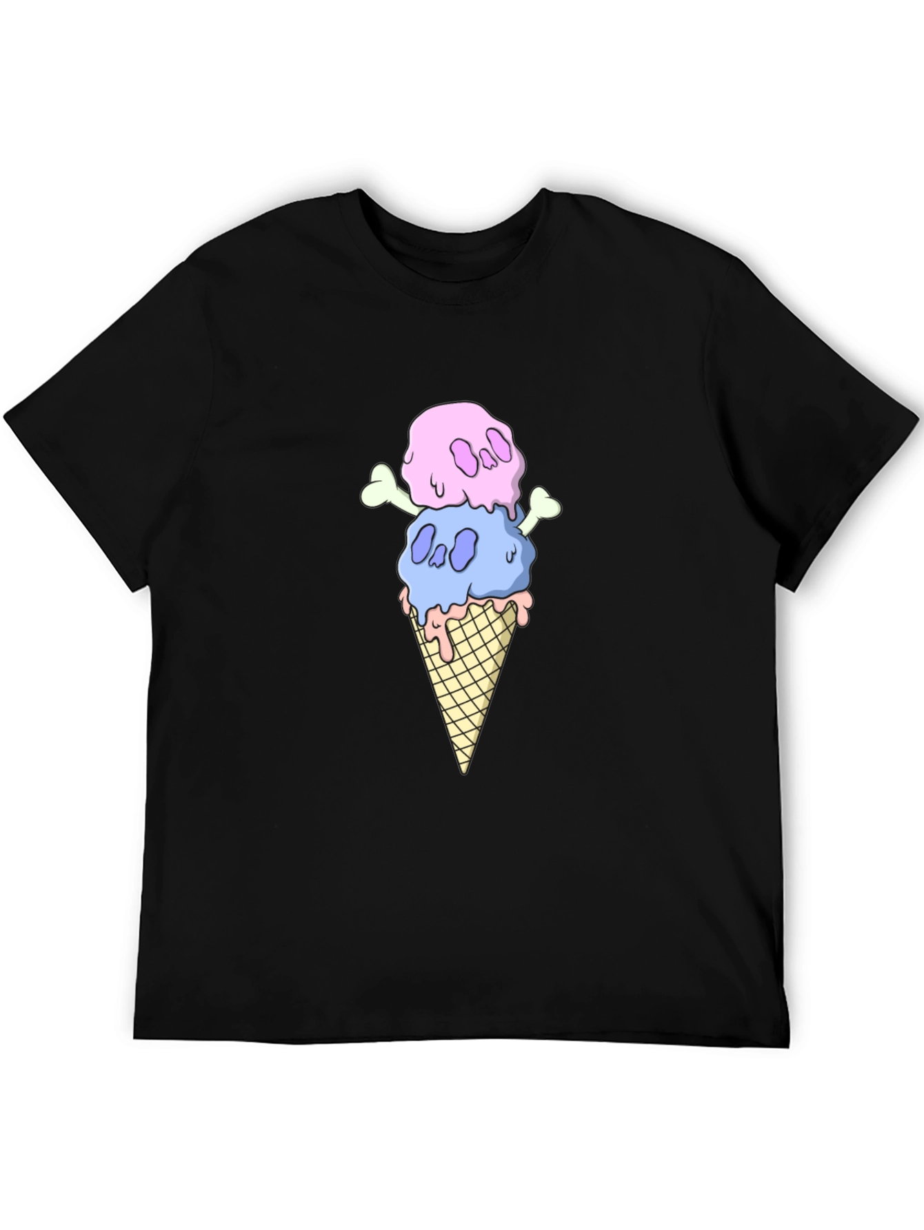 Skull Ice Cream Graphic Tee - Black Cotton T-Shirt