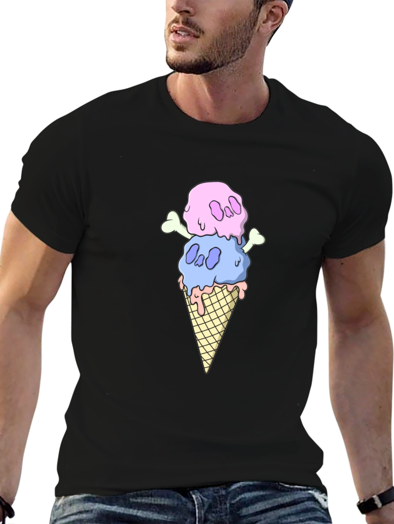 Skull Ice Cream Graphic Tee - Black Cotton T-Shirt