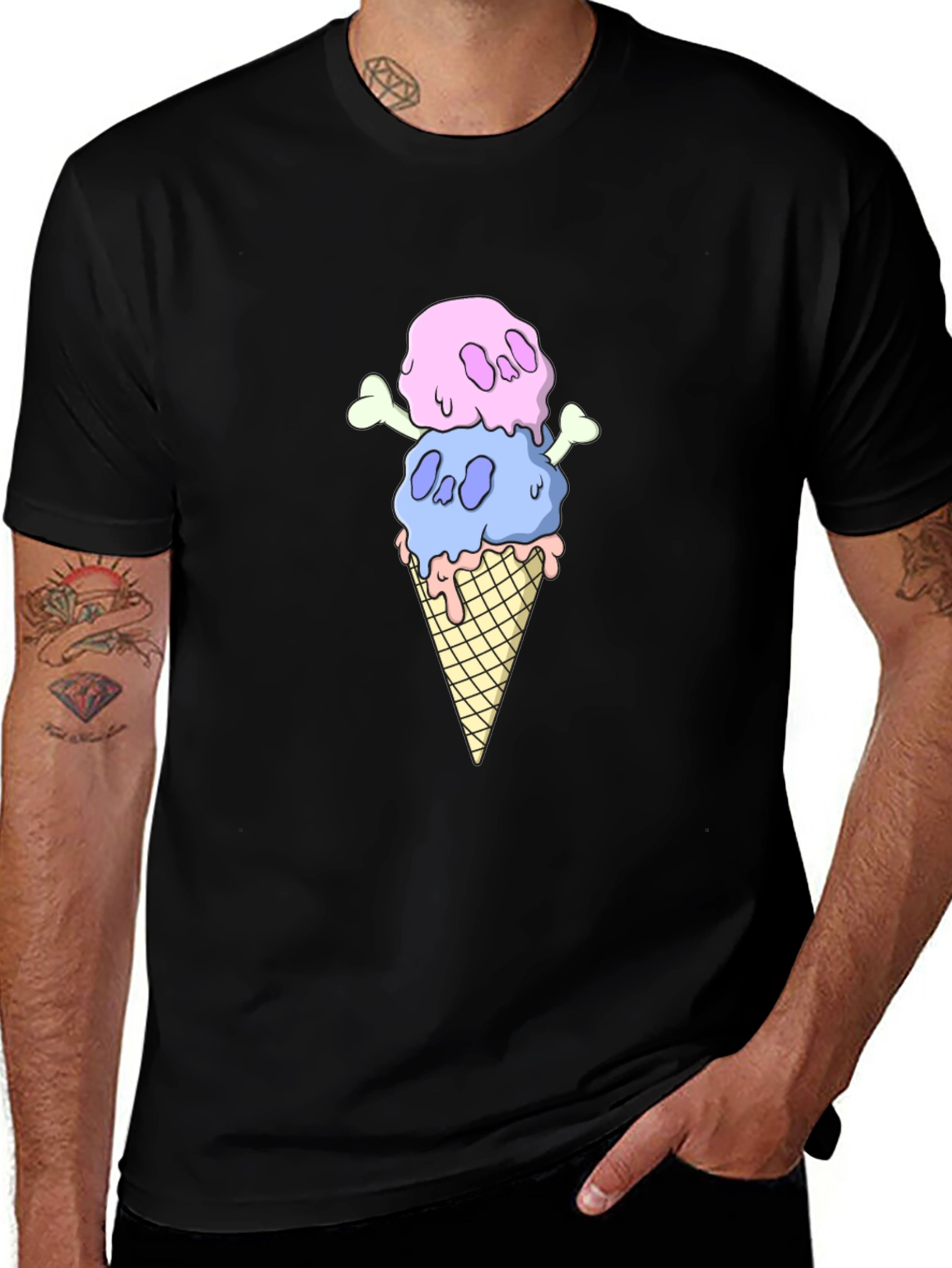 Skull Ice Cream Graphic Tee - Black Cotton T-Shirt