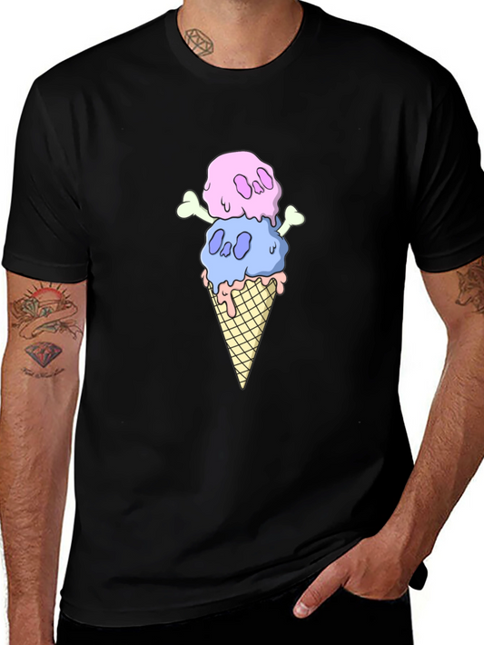 Skull Ice Cream Graphic Tee - Black Cotton T-Shirt
