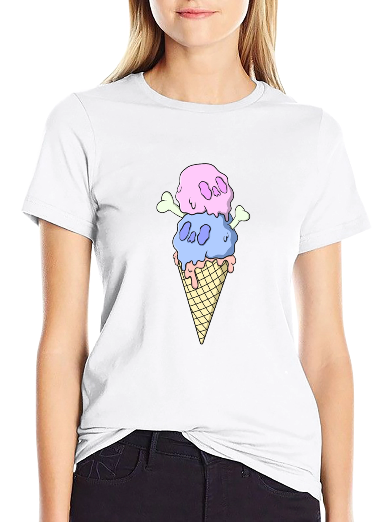 Skull Ice Cream Graphic Tee - Black Cotton T-Shirt