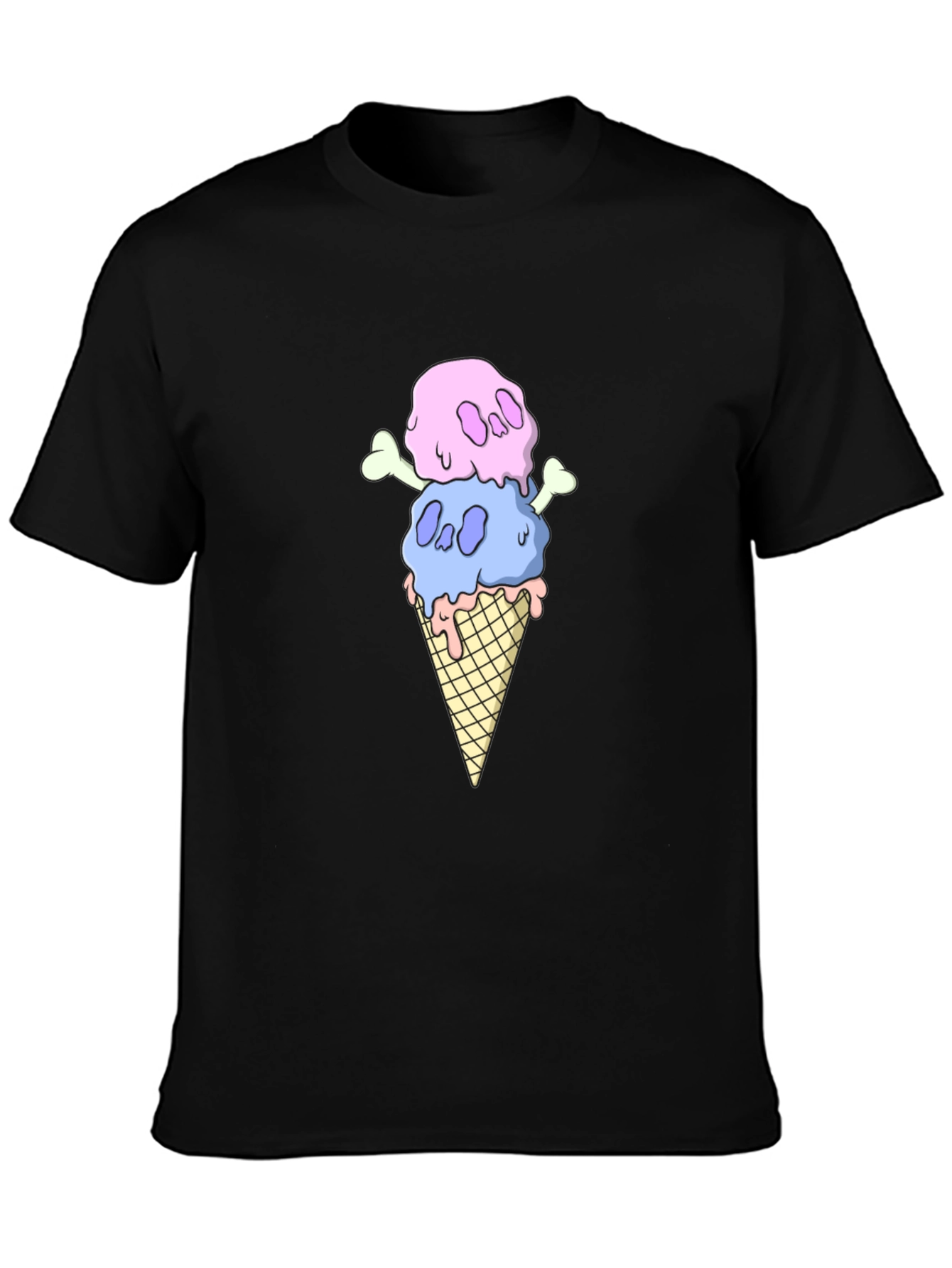 Skull Ice Cream Graphic Tee - Black Cotton T-Shirt
