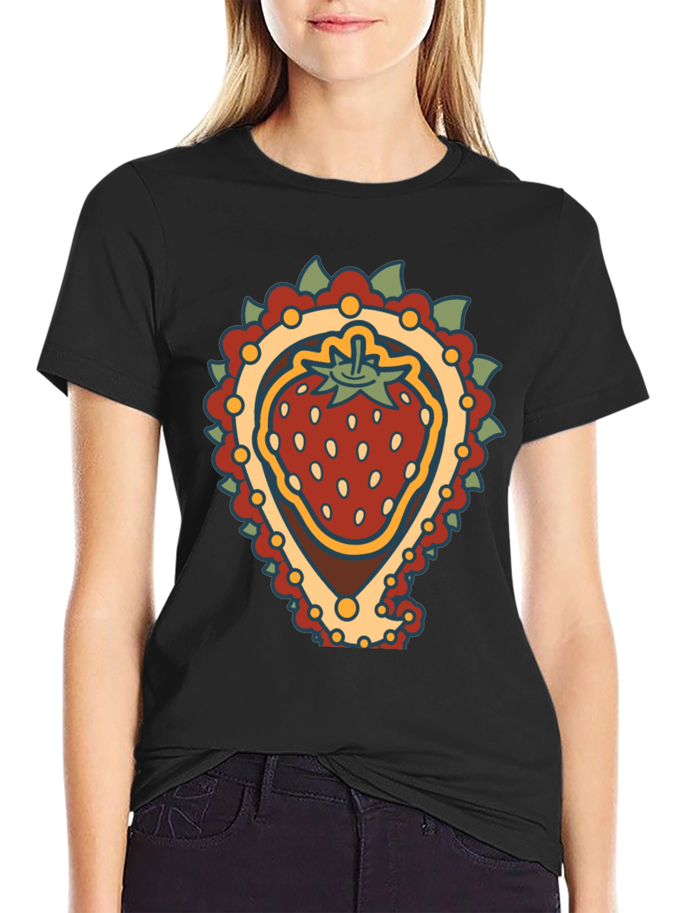 Strawberry Paisley T-Shirt - Unique Fruit Graphic Tee