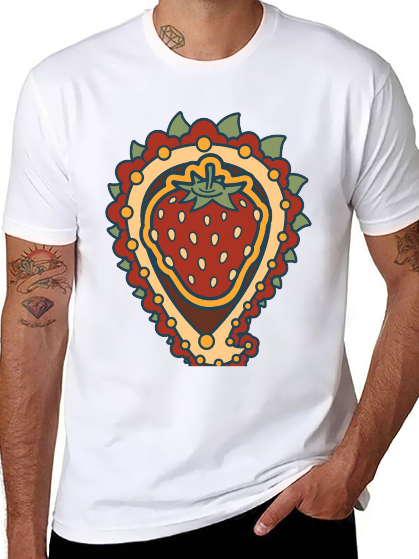 Strawberry Paisley T-Shirt - Unique Fruit Graphic Tee