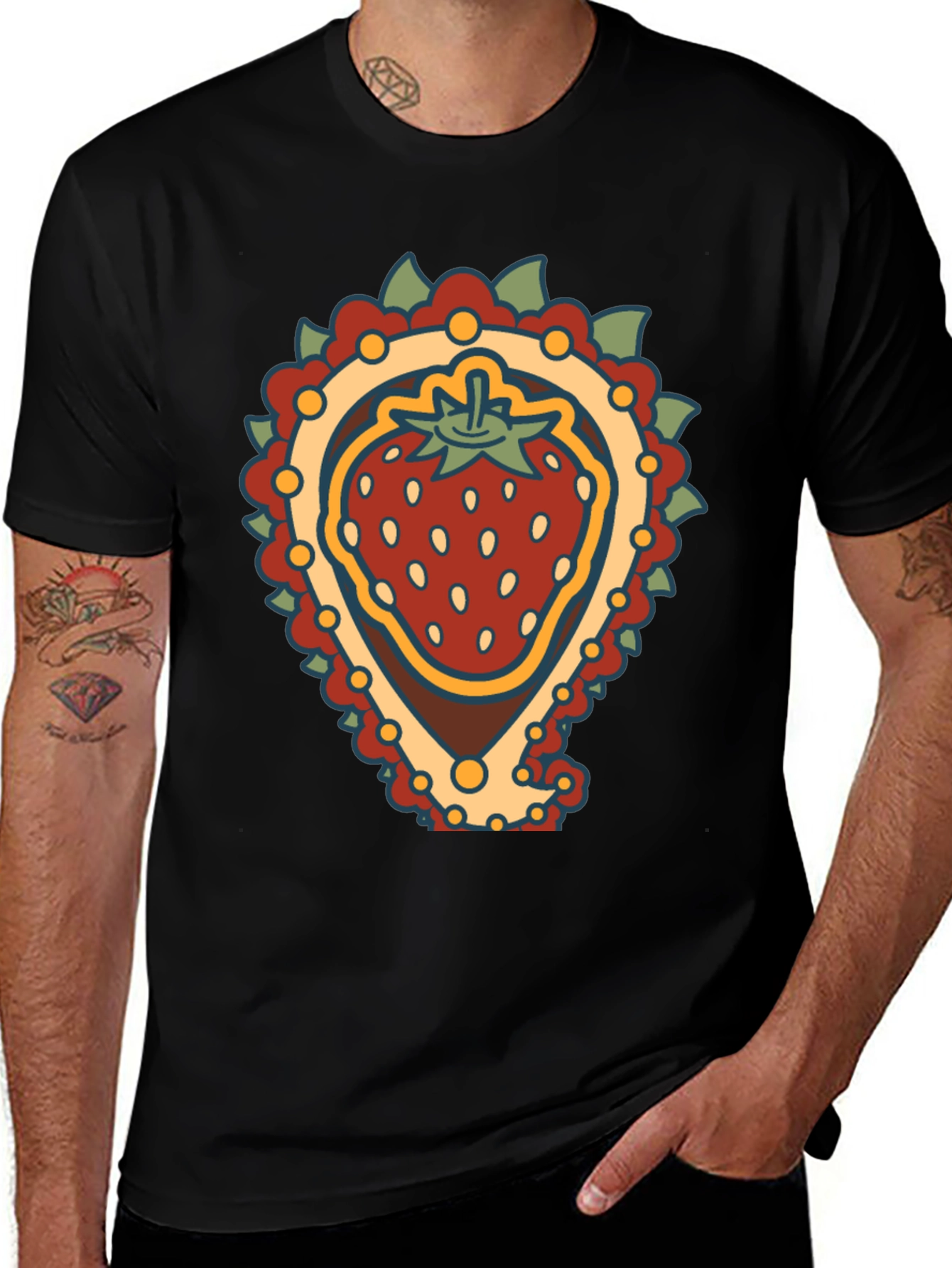 Strawberry Paisley T-Shirt - Unique Fruit Graphic Tee