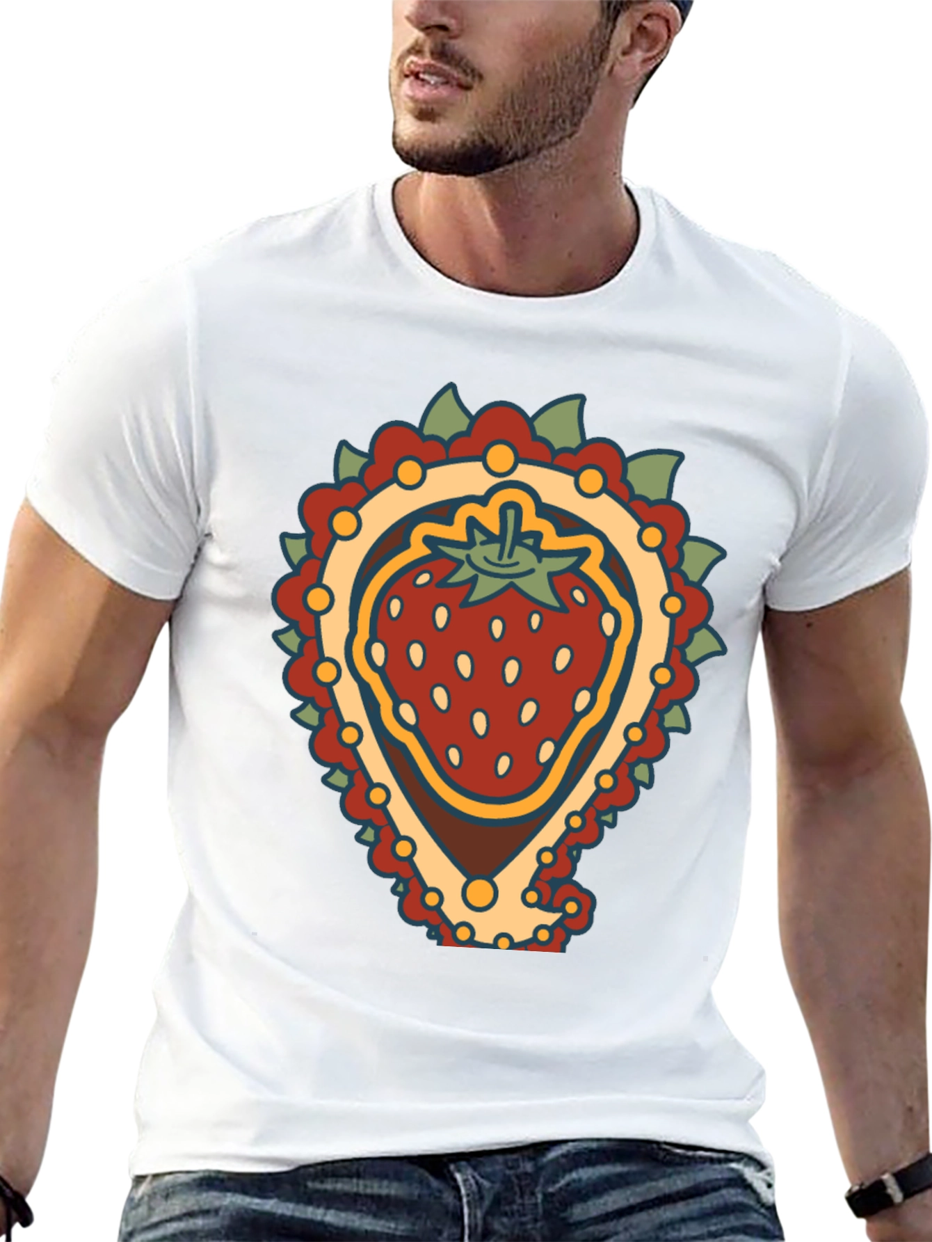 Strawberry Paisley T-Shirt - Unique Fruit Graphic Tee