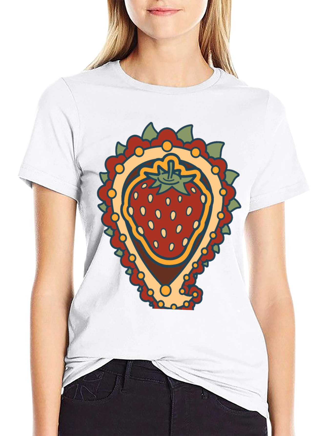 Strawberry Paisley T-Shirt - Unique Fruit Graphic Tee