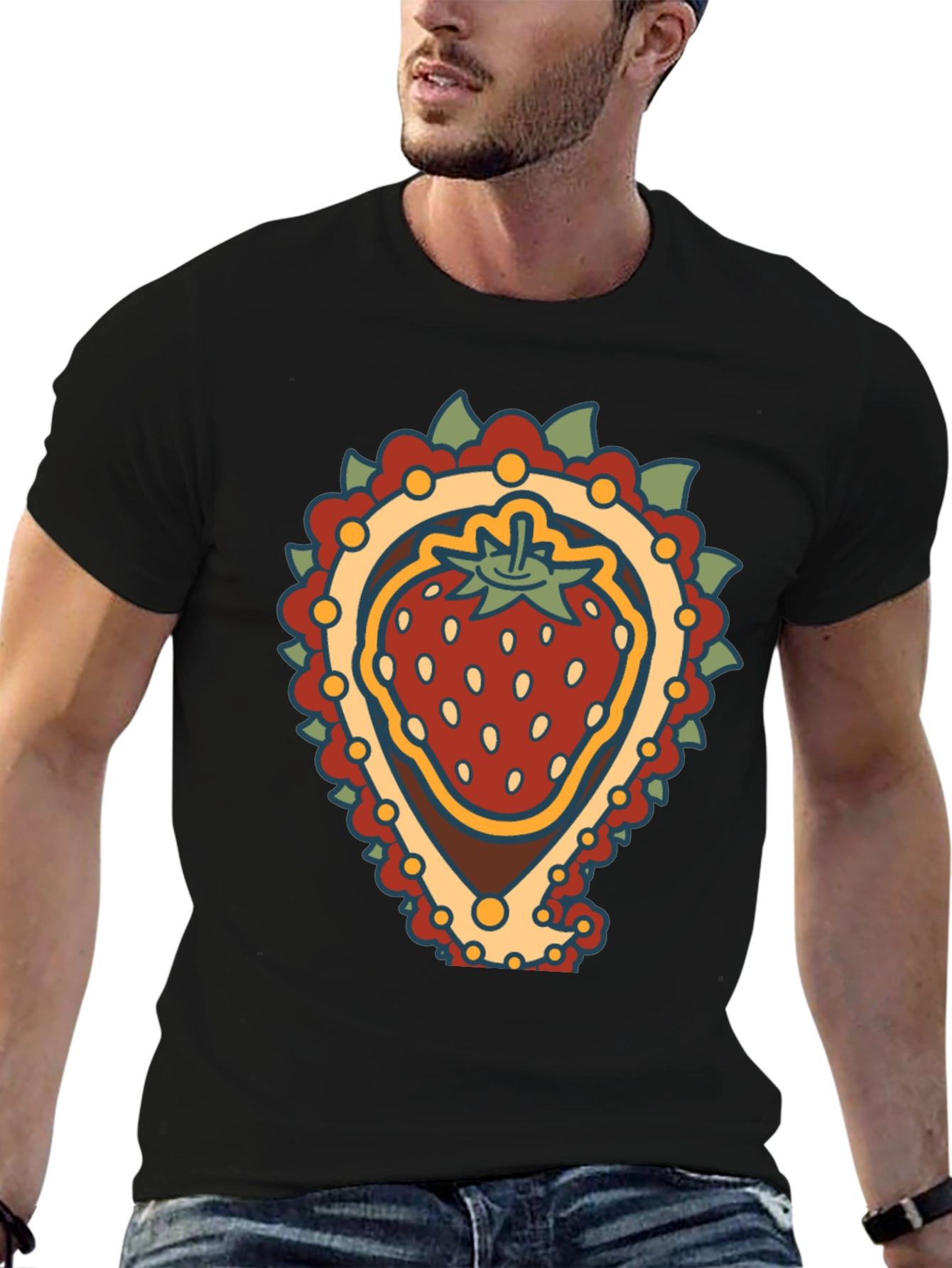 Strawberry Paisley T-Shirt - Unique Fruit Graphic Tee