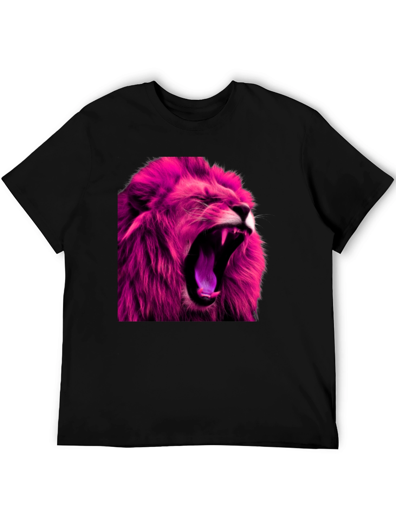 Roaring Pink Lion Graphic Print Black T-Shirt