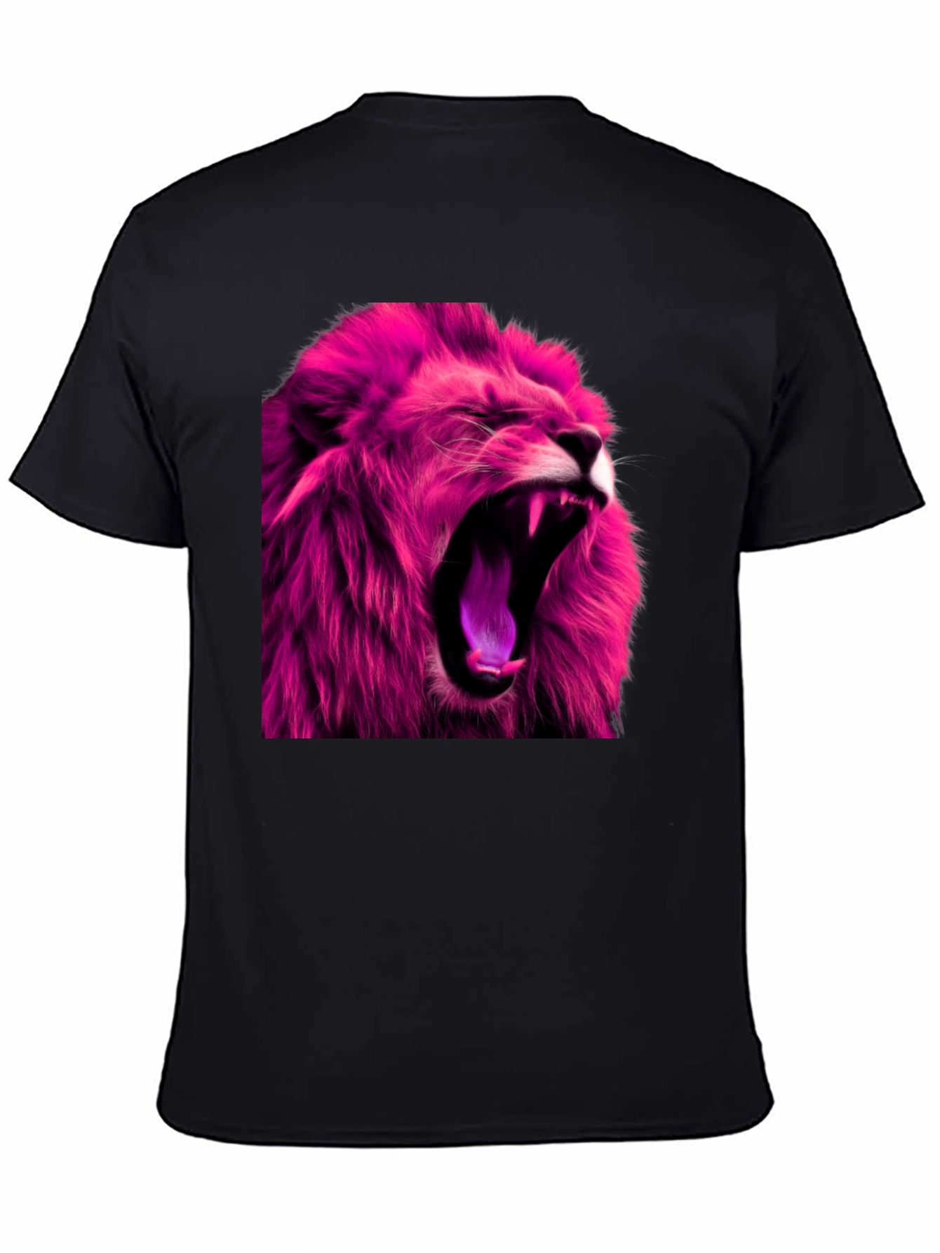 Roaring Pink Lion Graphic Print Black T-Shirt