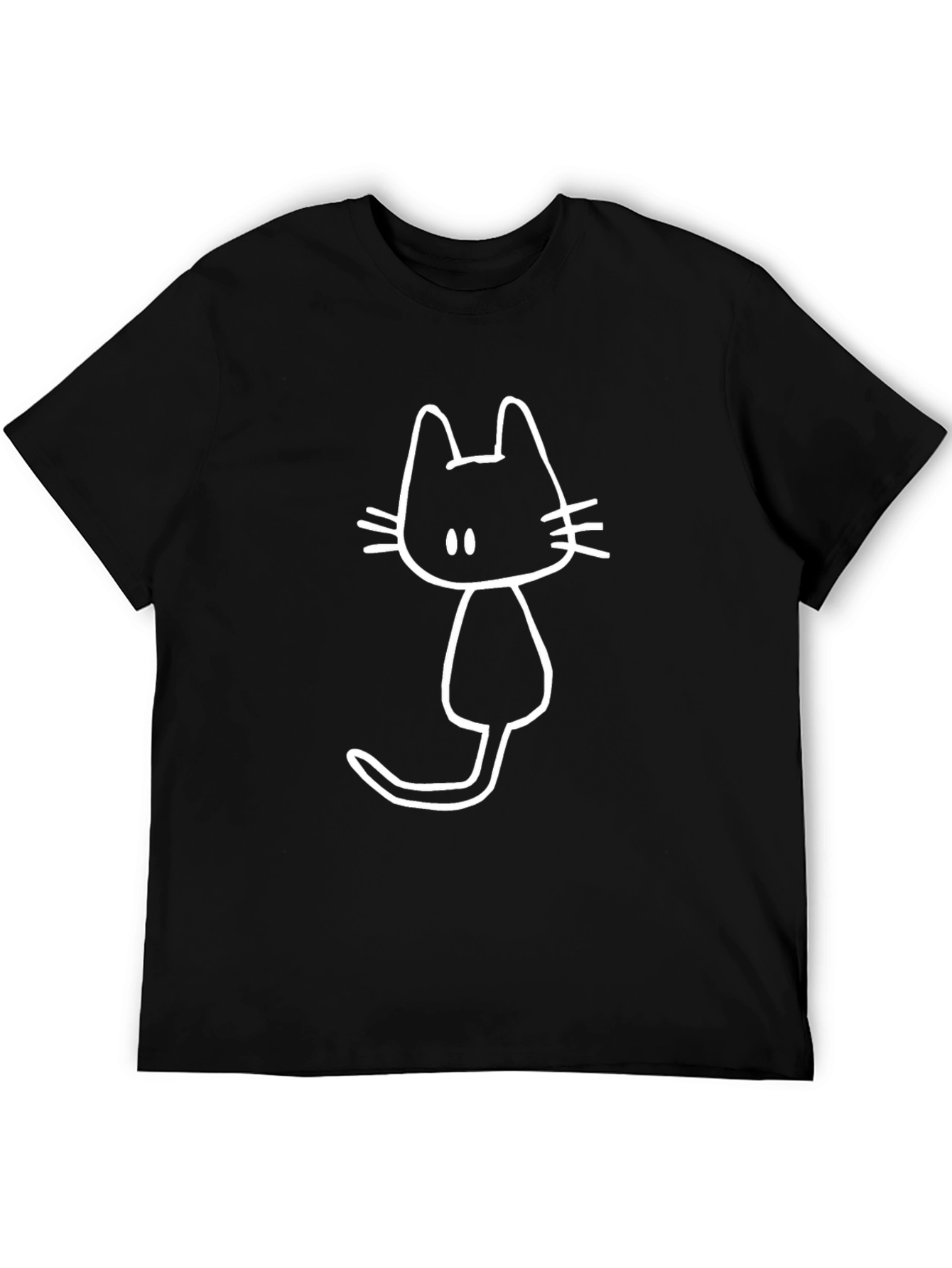 Cute Cat Graphic Tee - Black Cotton T-Shirt