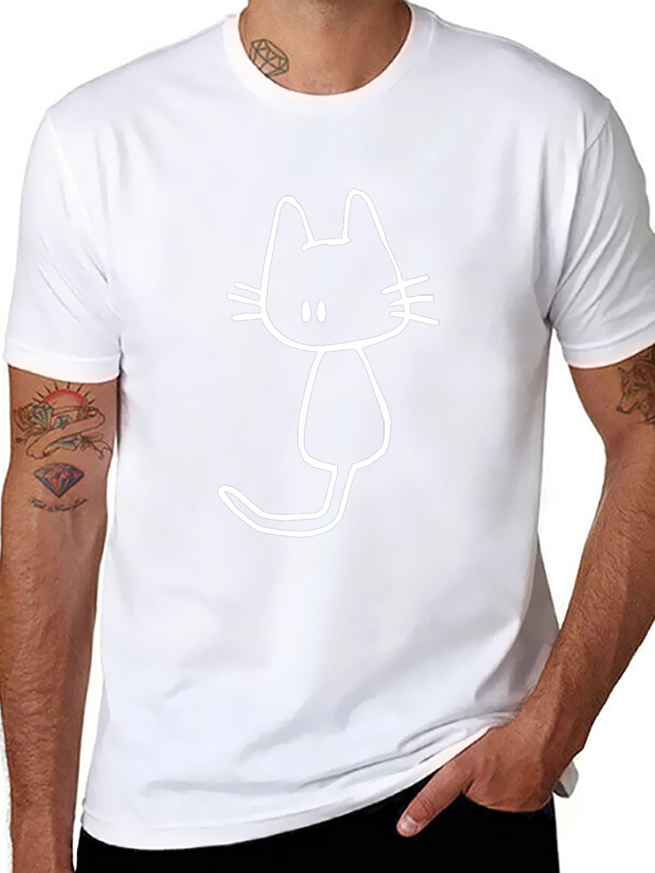 Cute Cat Graphic Tee - Black Cotton T-Shirt