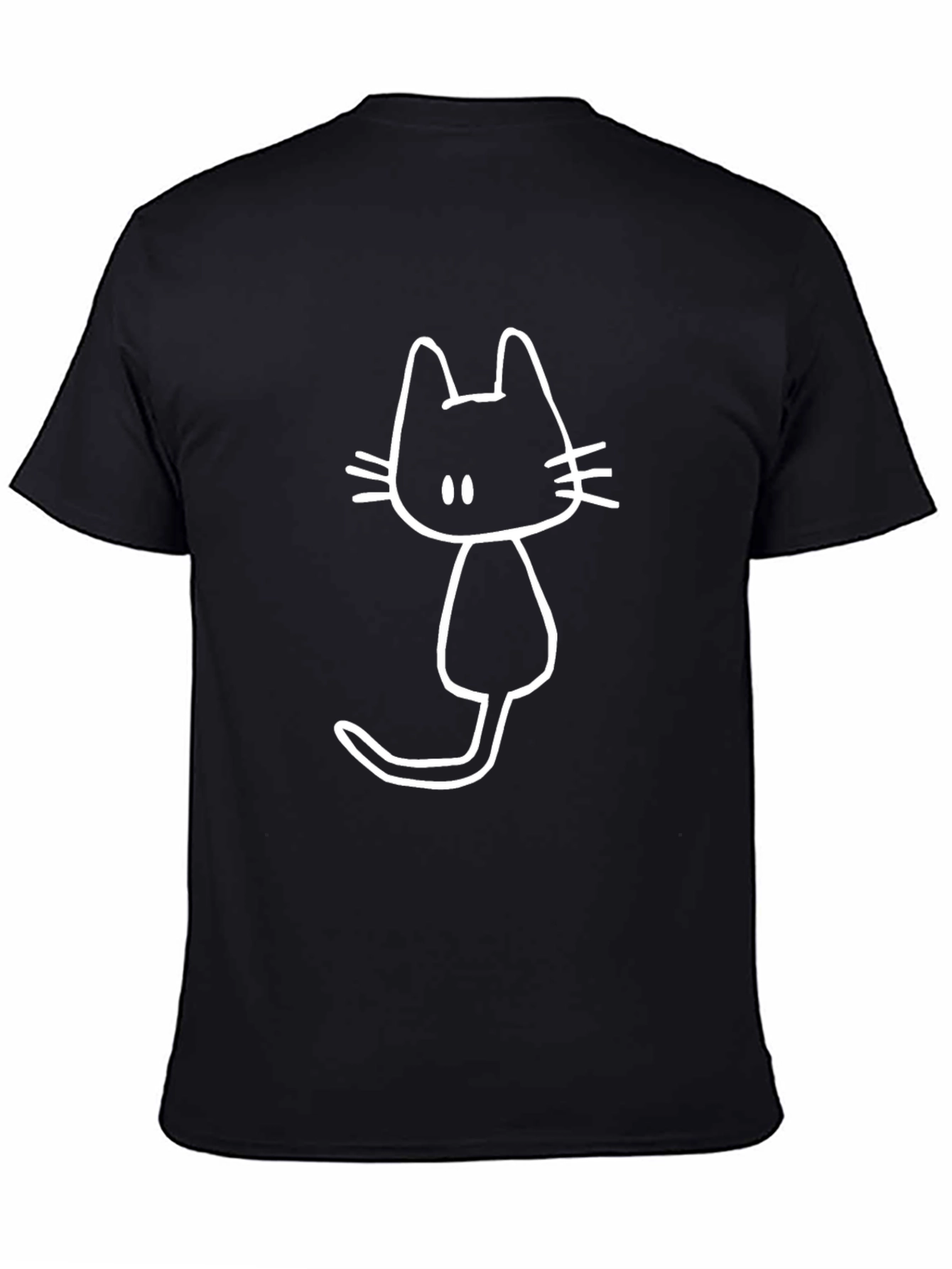 Cute Cat Graphic Tee - Black Cotton T-Shirt