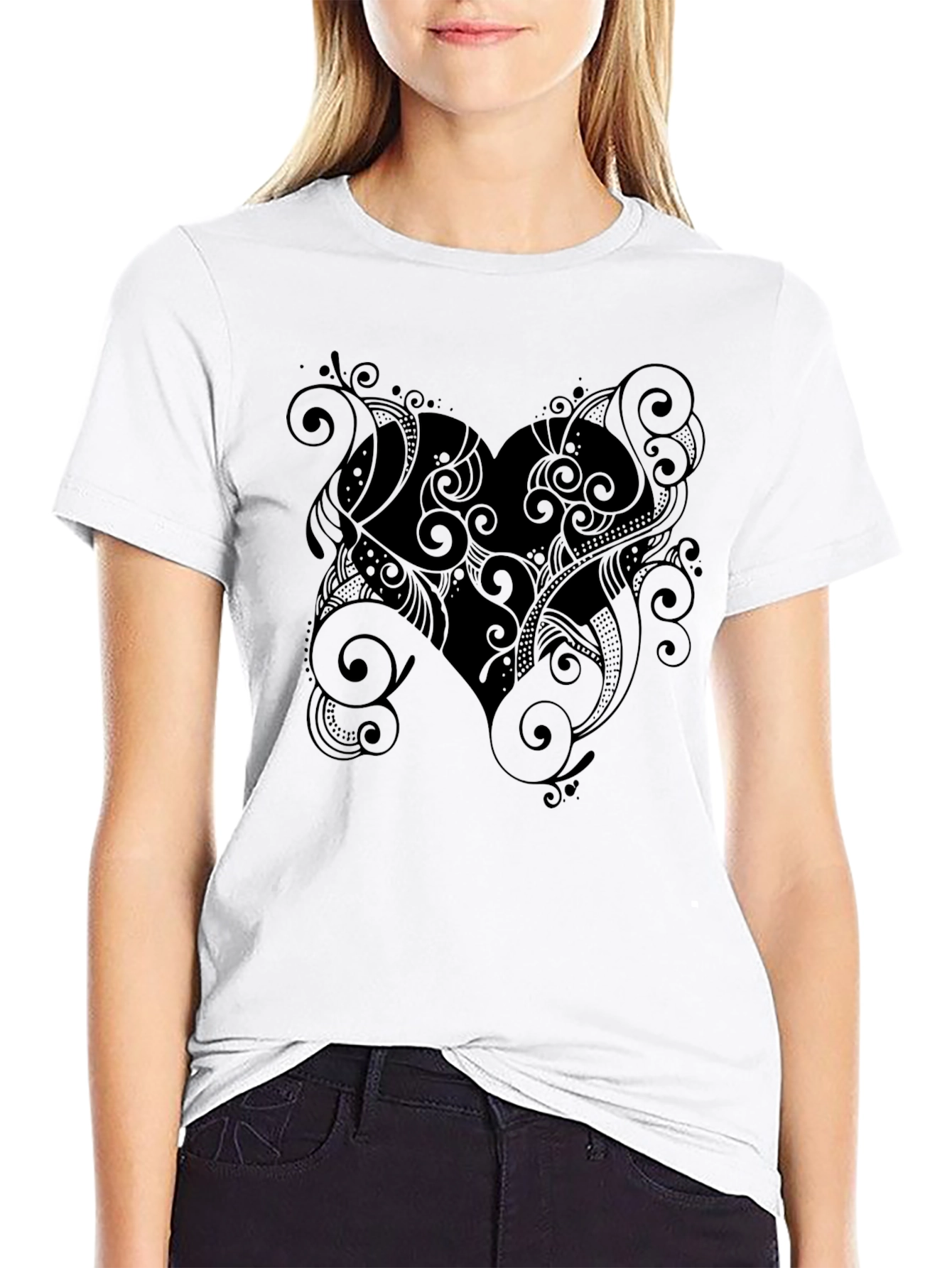 Heart Swirl Black Graphic Tee