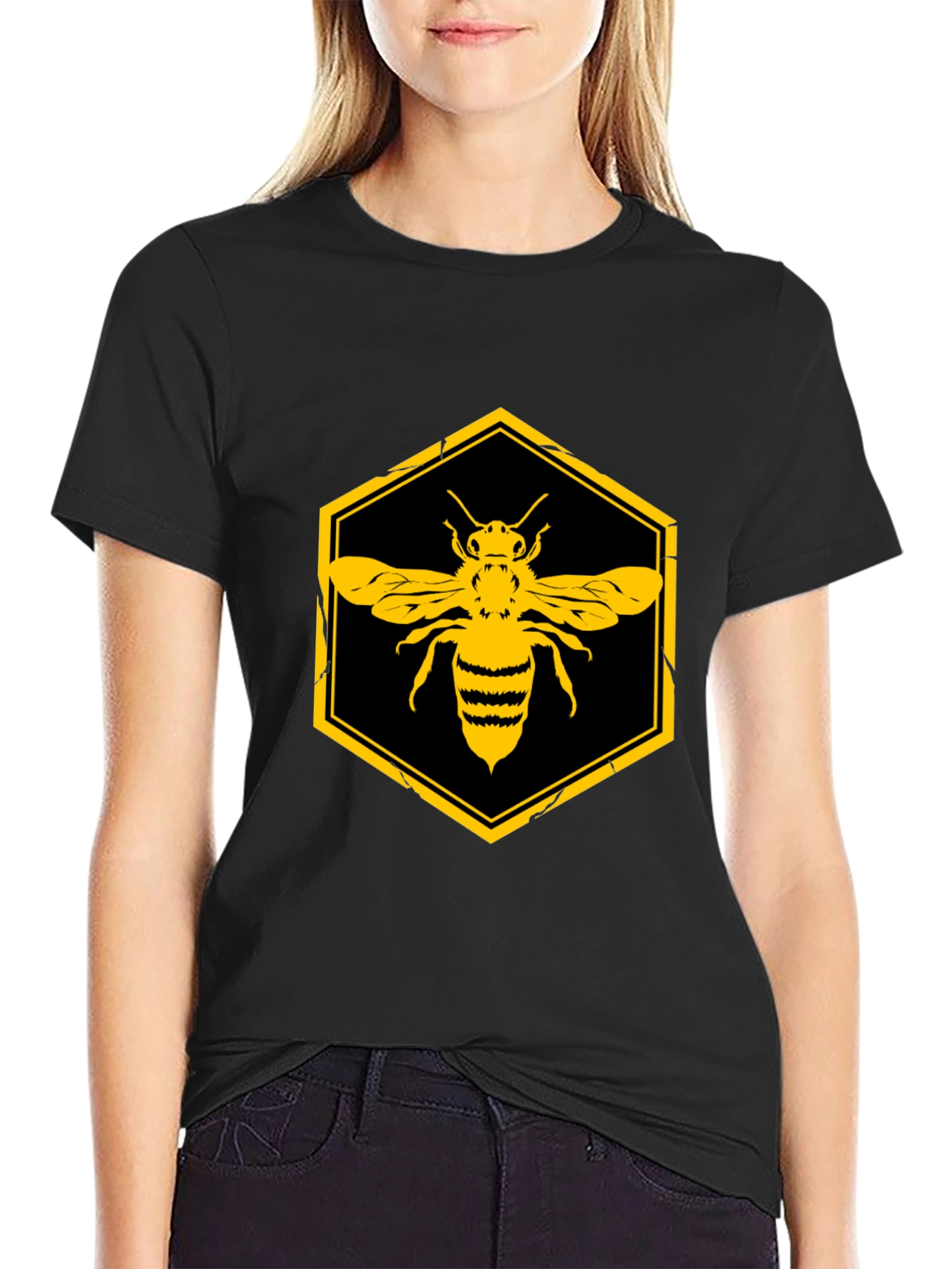 Honeycomb Bee Graphic Tee - Black Cotton T-Shirt