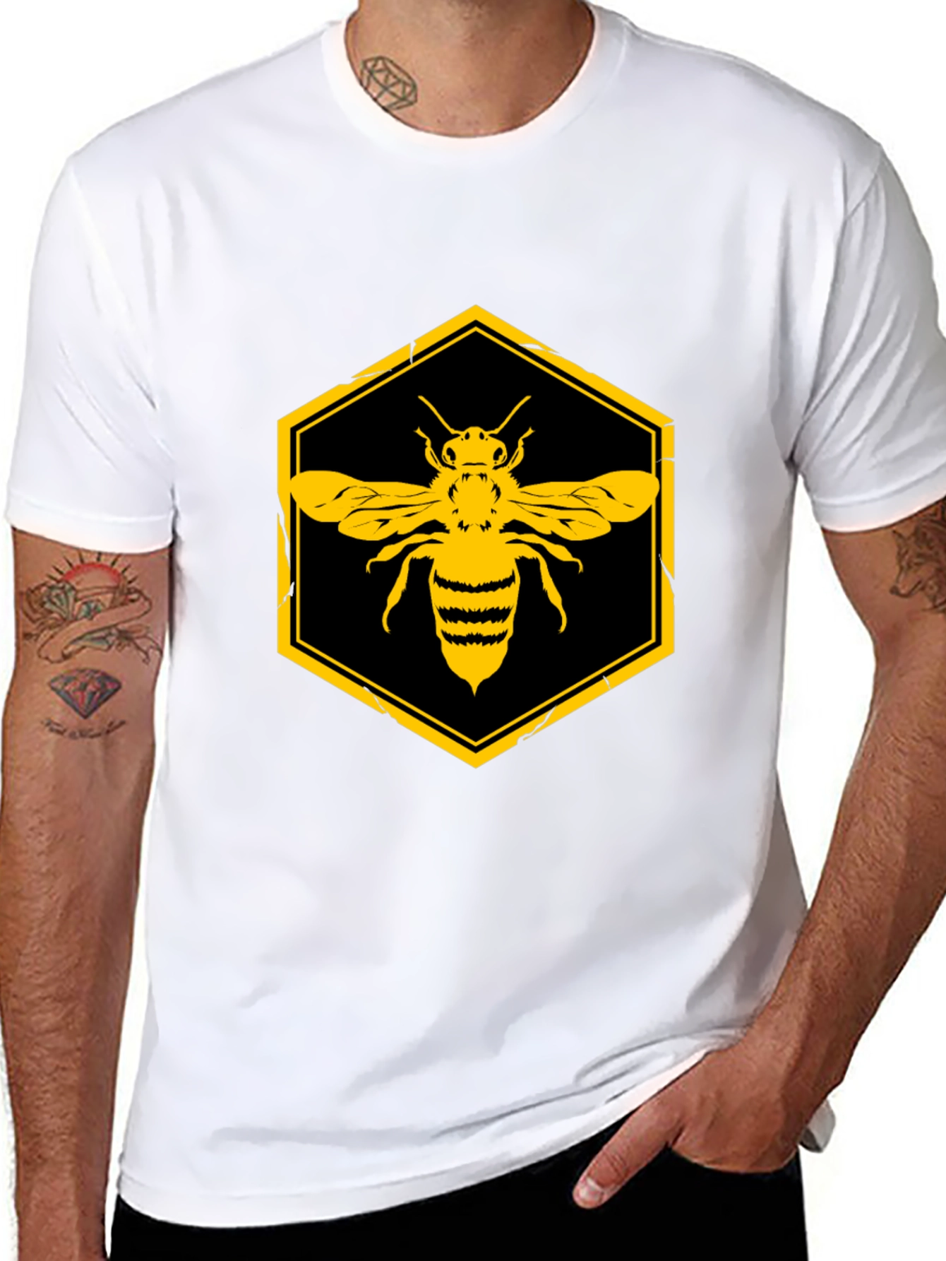 Honeycomb Bee Graphic Tee - Black Cotton T-Shirt