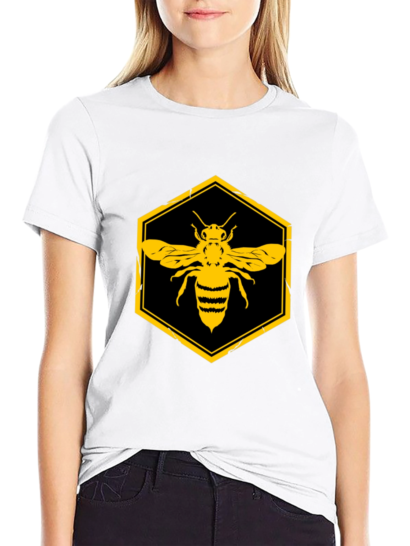 Honeycomb Bee Graphic Tee - Black Cotton T-Shirt