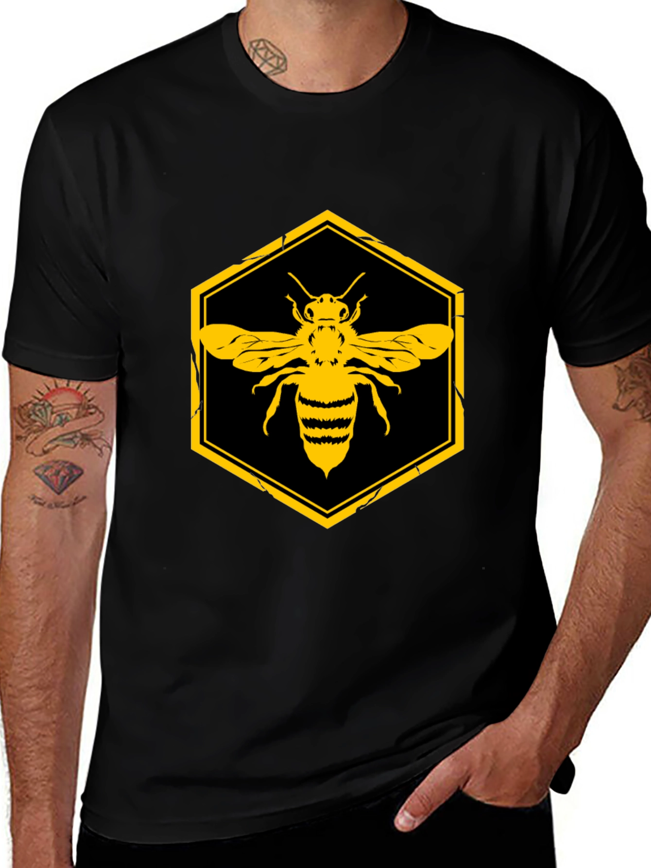 Honeycomb Bee Graphic Tee - Black Cotton T-Shirt