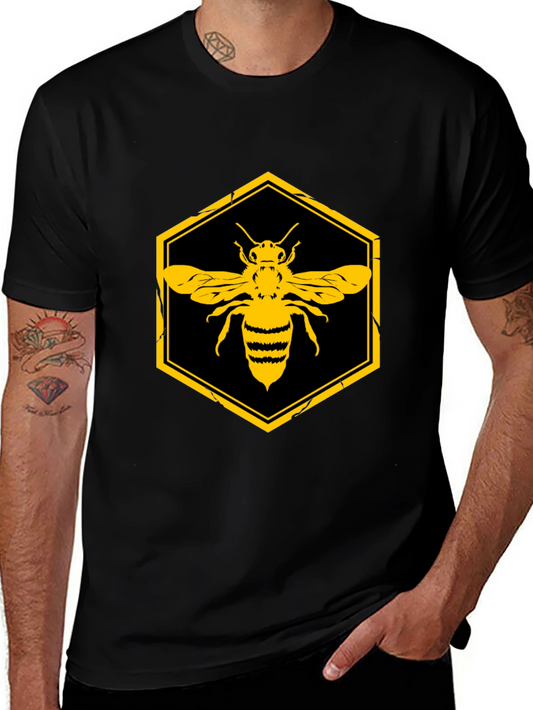 Honeycomb Bee Graphic Tee - Black Cotton T-Shirt