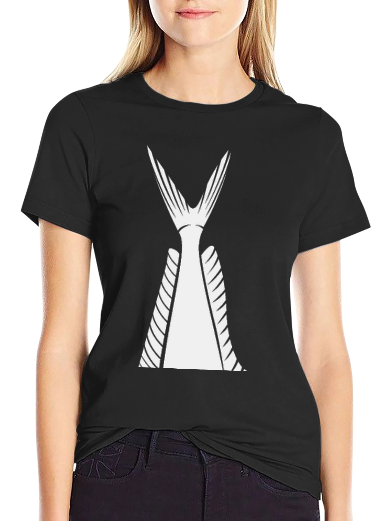 Black T-Shirt with White Fish Tail Design