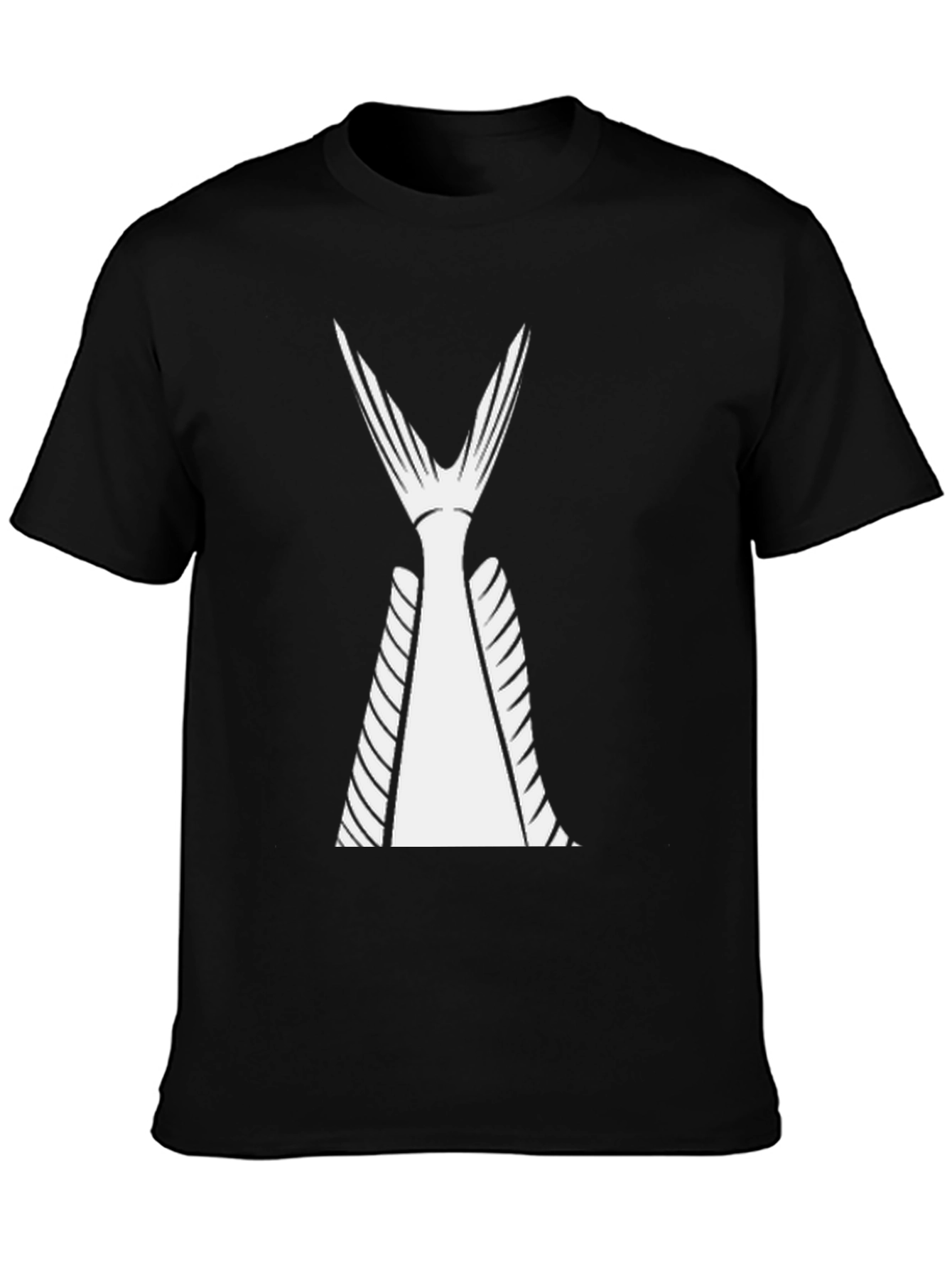 Black T-Shirt with White Fish Tail Design