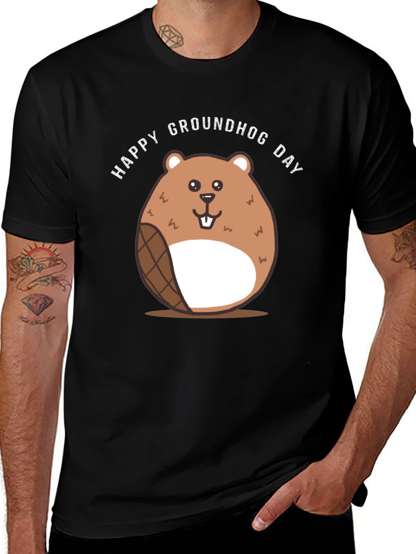 Happy Groundhog Day Black T-Shirt