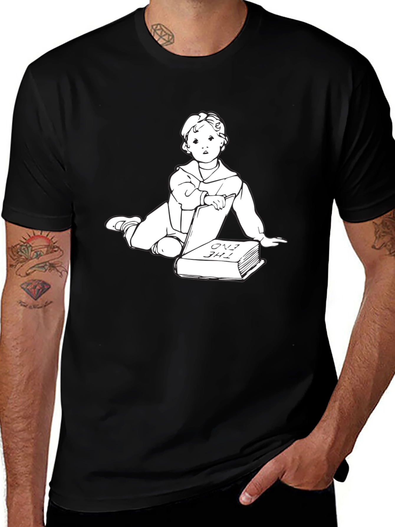 Unique Graphic Tee - Baby Reading The End Book