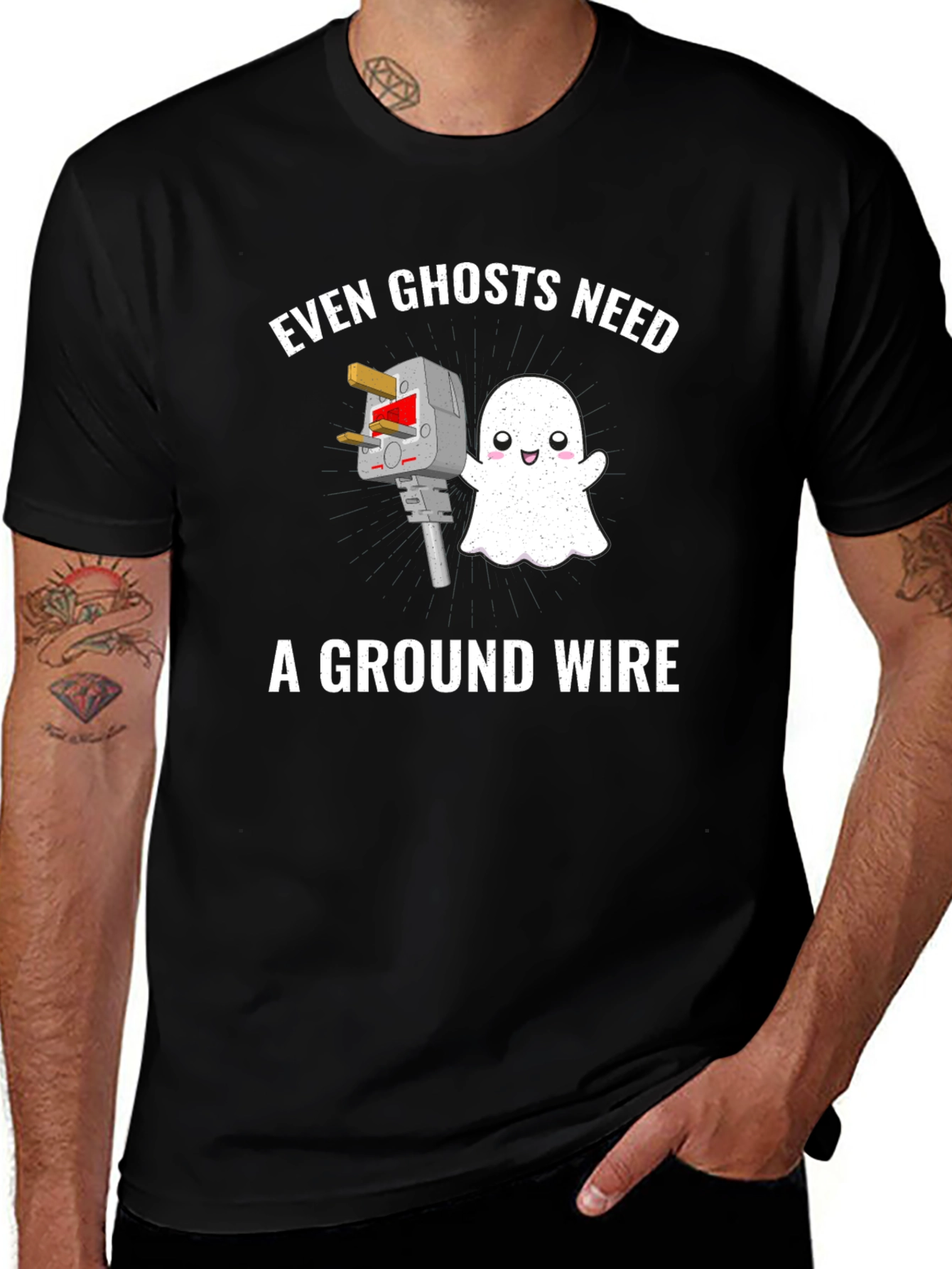 Even Ghosts Need Ground Wire Black T-Shirt