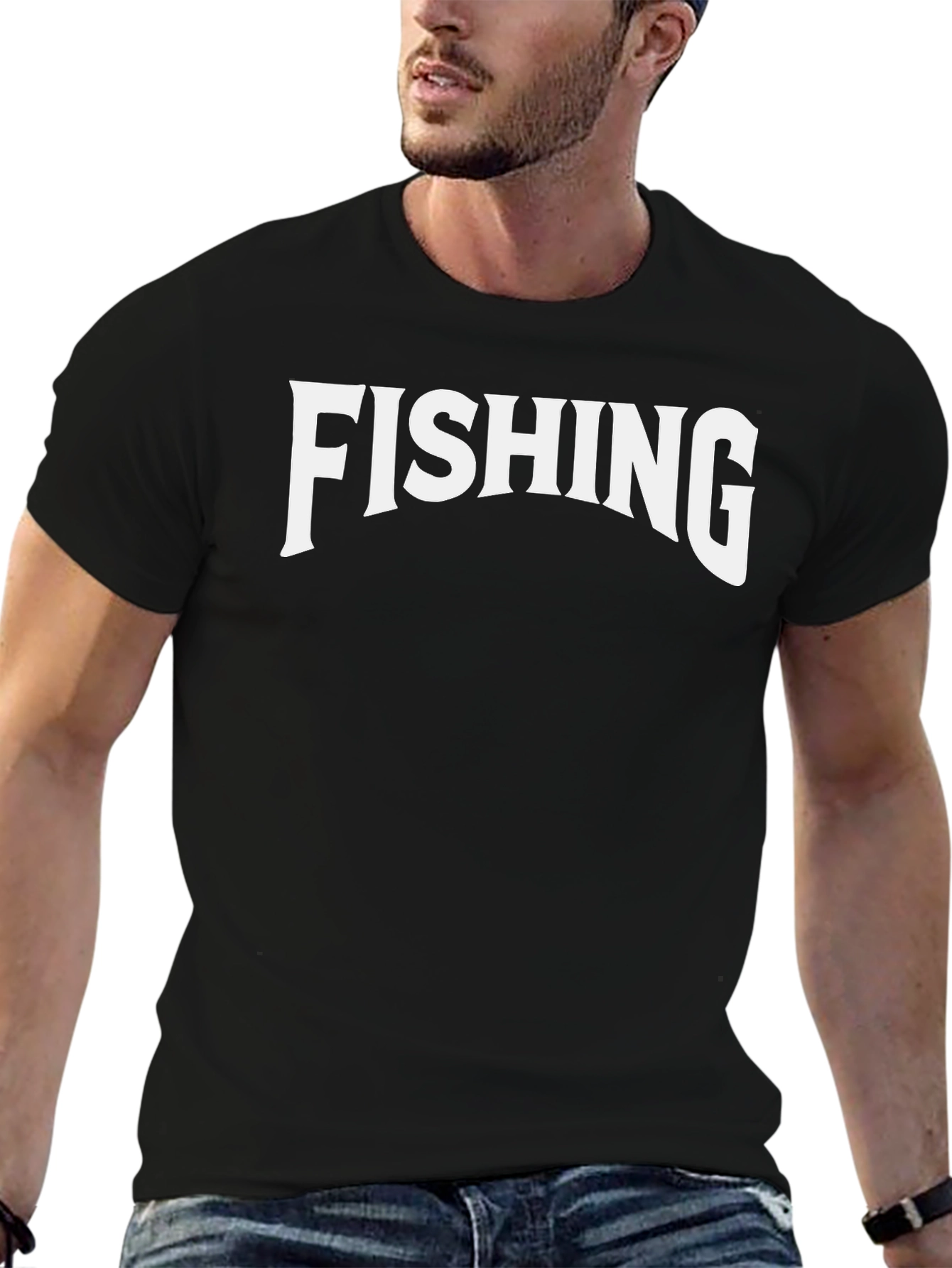 Fishing Graphic Tee - Black Crew Neck T-Shirt