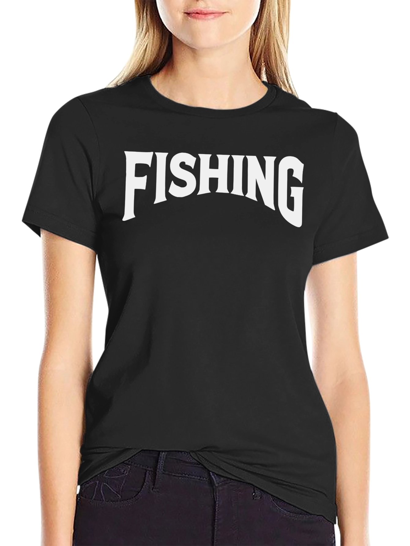 Fishing Graphic Tee - Black Crew Neck T-Shirt