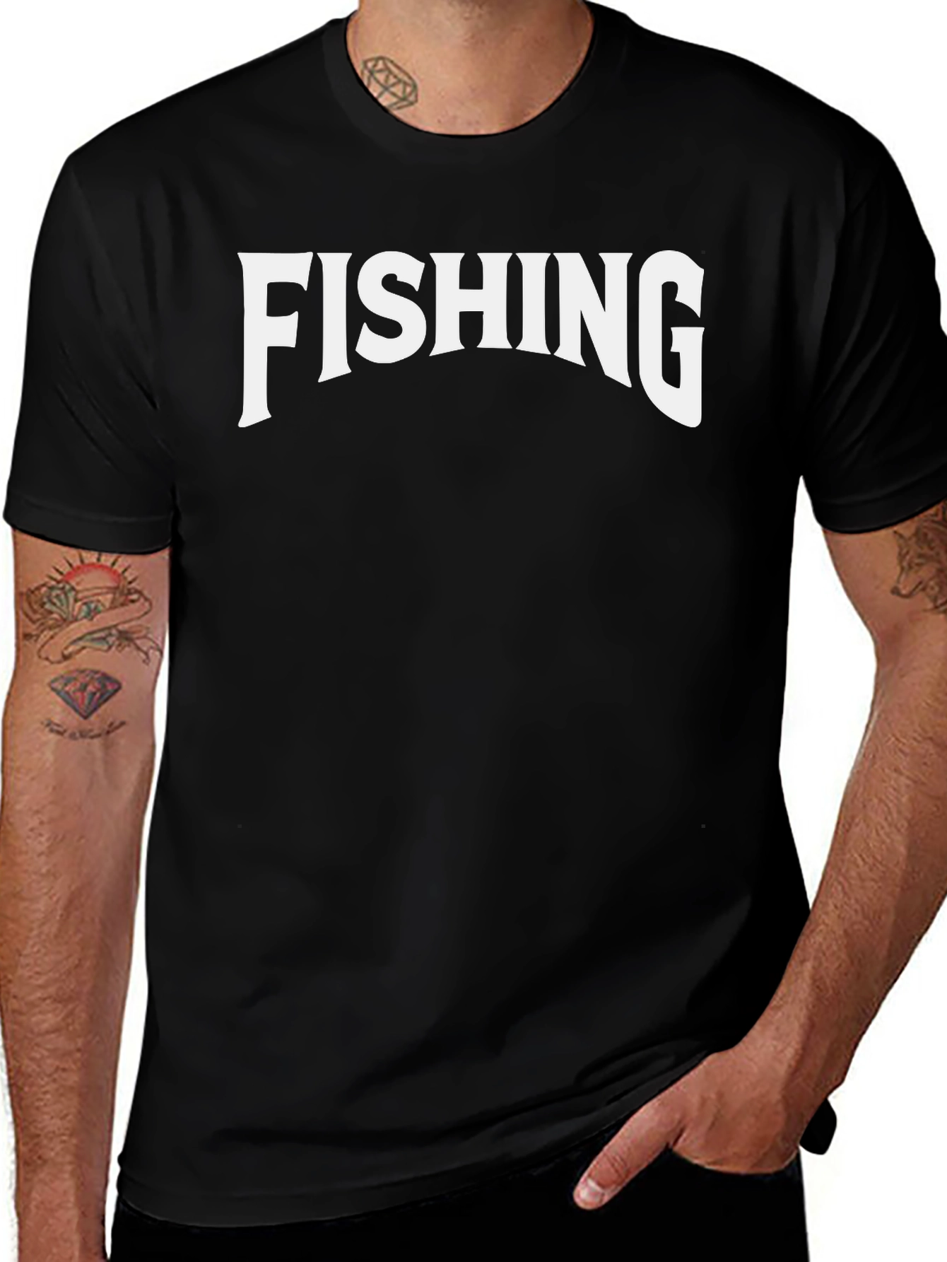 Fishing Graphic Tee - Black Crew Neck T-Shirt
