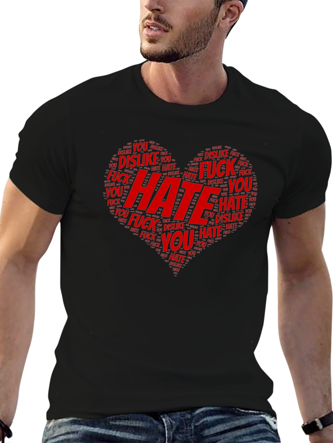 Hate Word Art Heart Graphic T-Shirt - Black