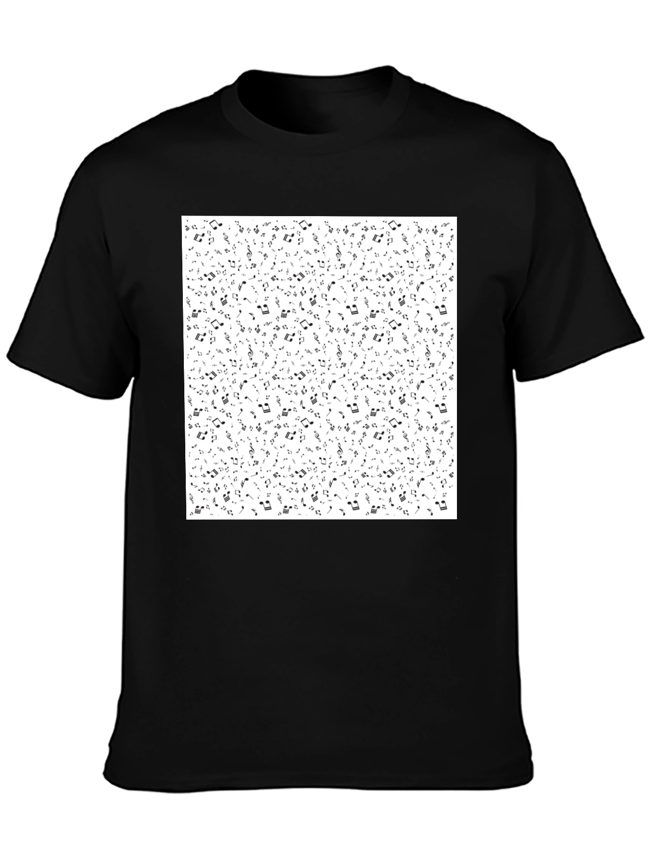Musical Notes Print Black T-Shirt